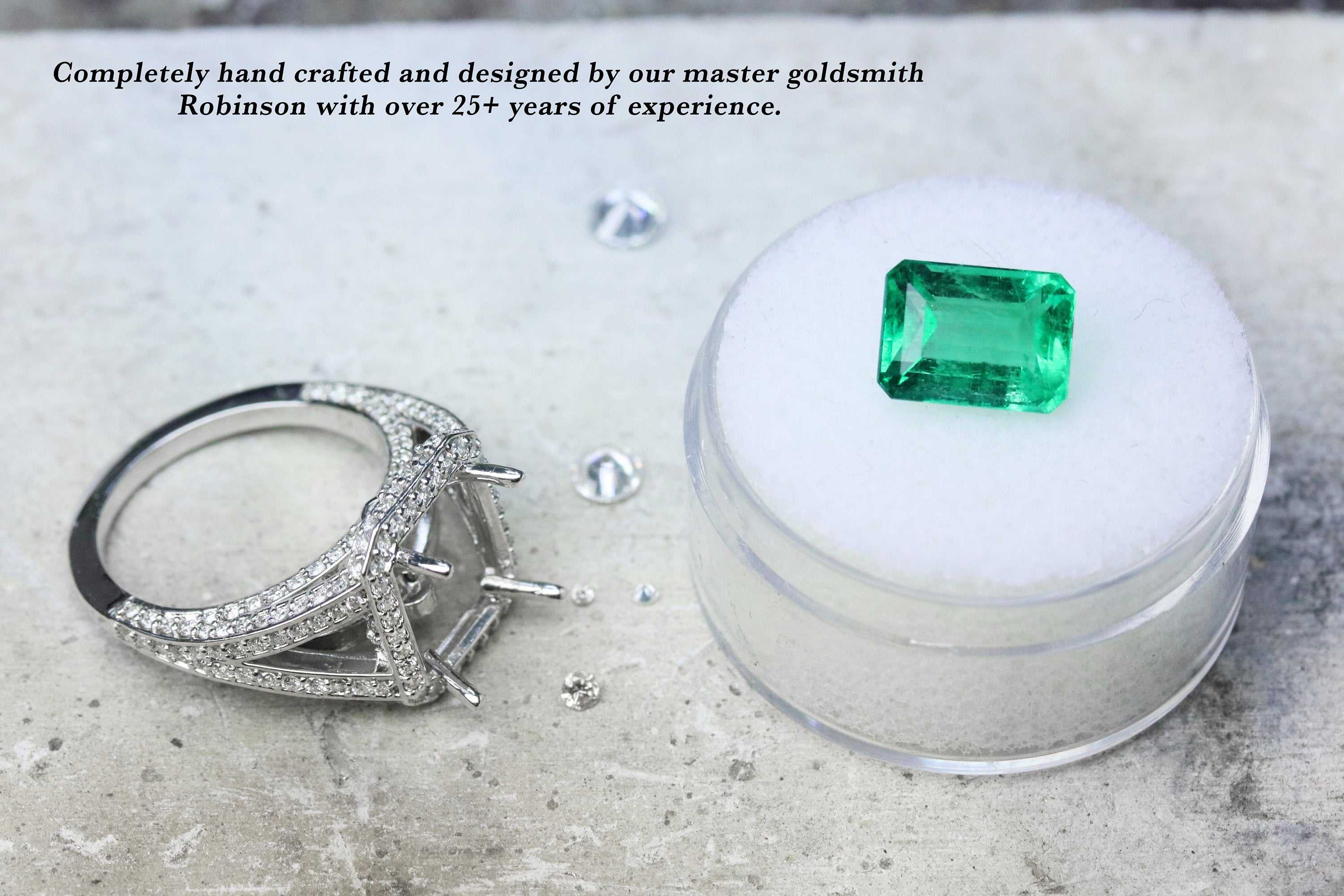 5.0tcw Emerald & Diamond Halo Split Shank Engagement Ring 18K White Gold - Vintage Style Wedding Band for Women, Perfect for Proposals, Anniversaries & Bridal Jewelry Gifts