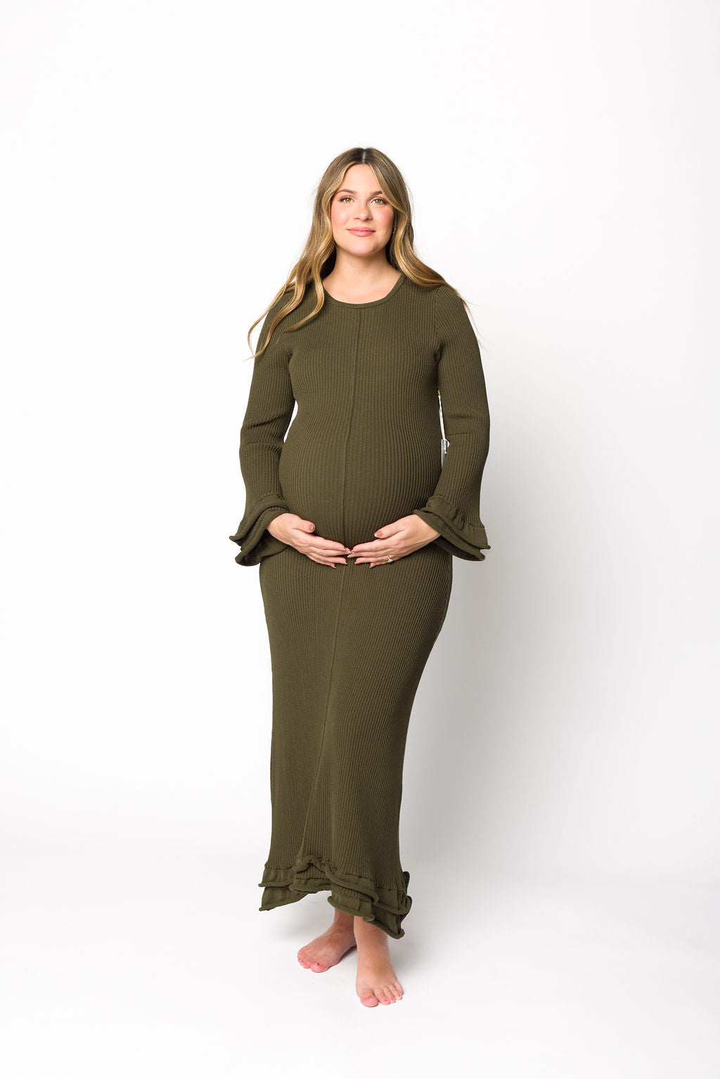 Arlet Olive Green Maternity Dress - Bump Friendly & Comfortable for Pregnancy, Nursing, and Special Occasions