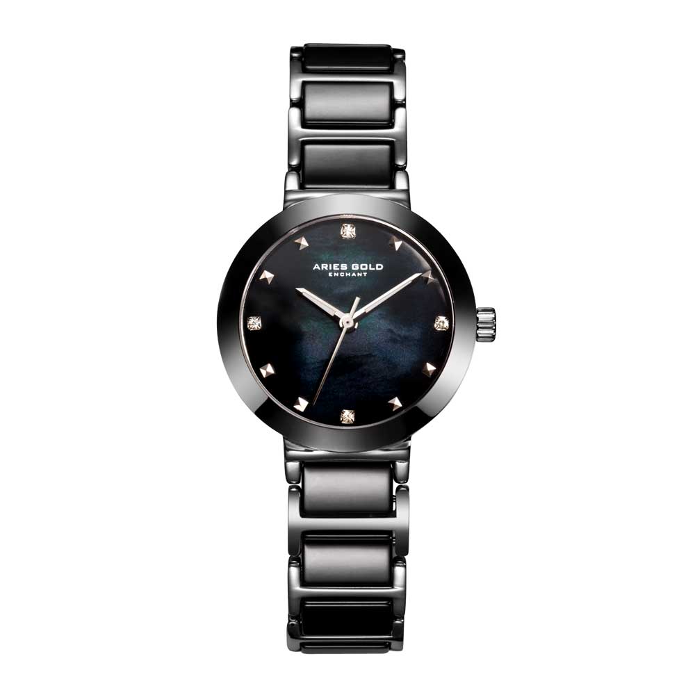 Aries Gold Enchant Persia L 5006Z S BKMP Black Ceramic Women's Watch - Elegant Timepiece for Business, Parties & Special Occasions