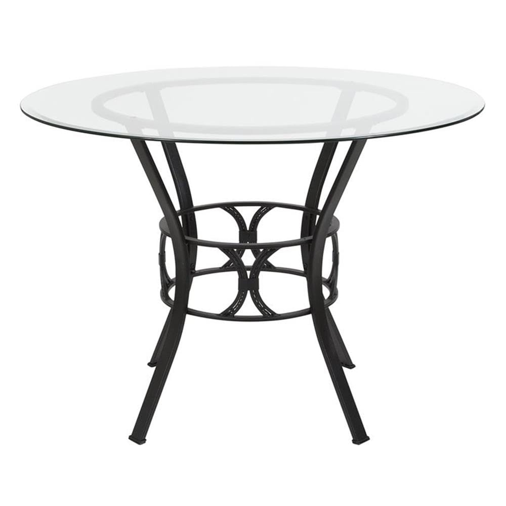 Flash Furniture Carlisle 42-inch Round Glass Dining Table with Sturdy Metal Frame - Clear Glass & Black Finish for Modern Dining Room, Kitchen, or Office Conference Area