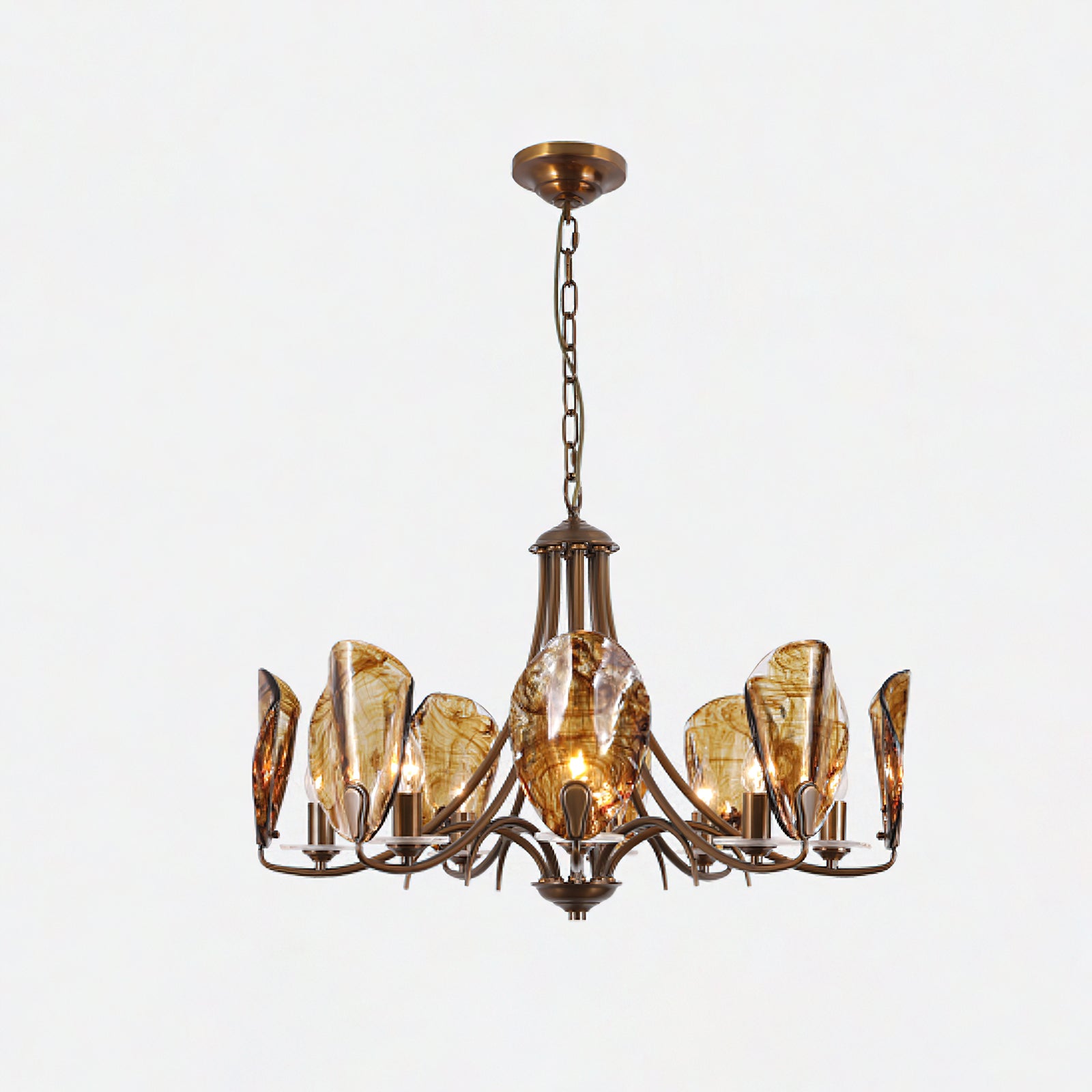 Amber Shell Chandelier - Elegant Coastal Lighting Fixture for Beach House, Dining Room, or Bedroom Decor | Handcrafted Seashell Pendant Light with Warm Glow