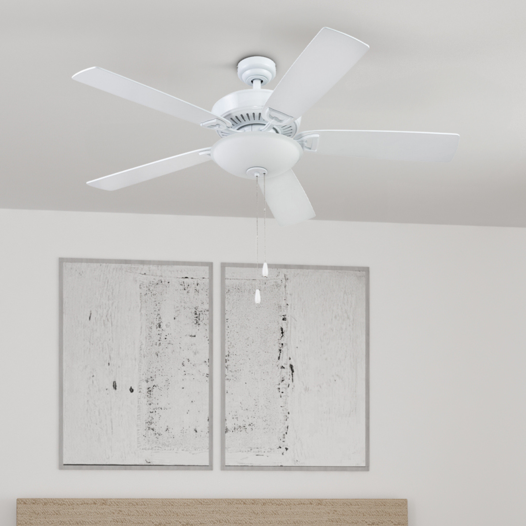 52 Inch White Montlake Ceiling Fan with Pull Chain - Perfect for Living Room, Bedroom, and Outdoor Patio Cooling