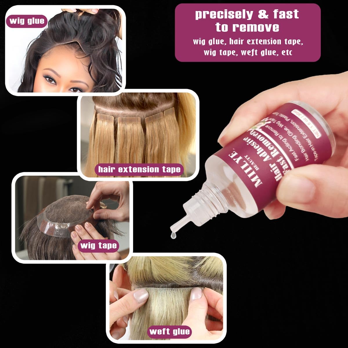 Fast-Acting Tape-in Hair Extension Remover (2 Bottles) - Gentle Wig Glue & Double-Sided Tape Remover for Seamless Hair Extensions Removal | Safe for Skin & Scalp | Perfect for Salon Use, Home Hair Care & Professional Stylists