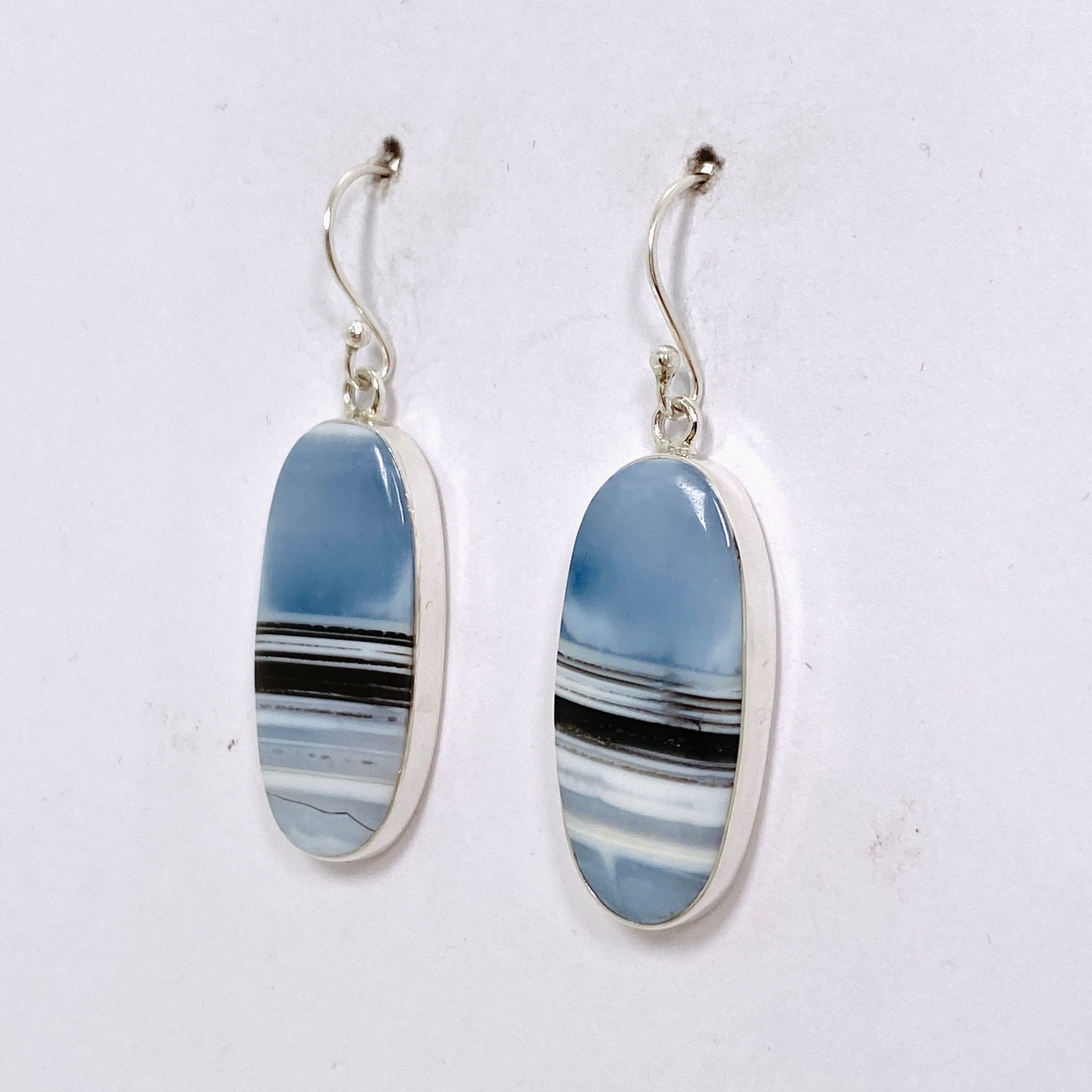 Blue Owhyee Opal Oval Cabochon Earrings KEGJ1536 - Handmade Gemstone Jewelry for Women, Elegant Dangle Earrings for Party, Wedding & Special Occasions