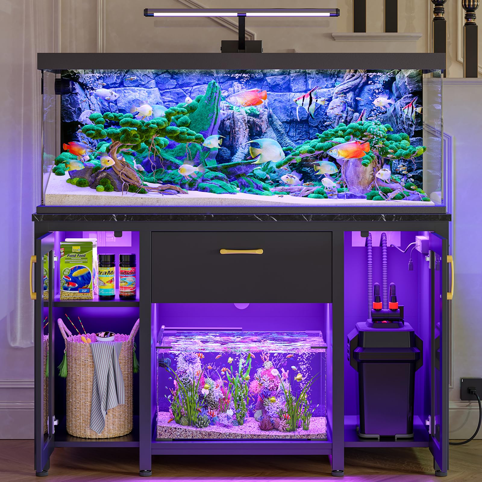 Bestier 55-75 Gallon Heavy Duty Aquarium Stand with Power Outlet & LED Light - 49.2