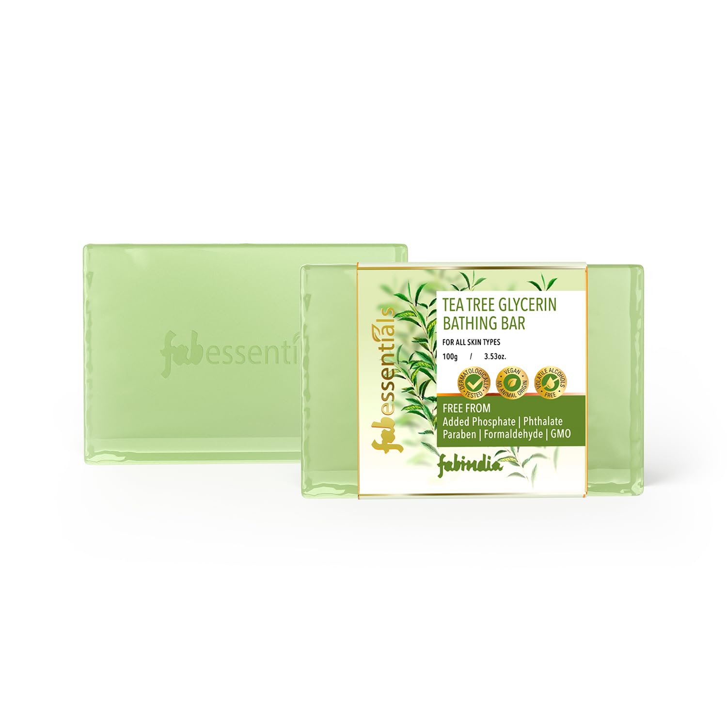 Fabessentials Tea Tree Glycerin Soap Bar - 100g | Natural Vegan Bath Soap for Cleansing & Moisturizing Skin | Toxin-Free, Glycerin-Rich Formula | Gentle Soap for Dry & Sensitive Skin | Perfect for Daily Shower, Spa & Skincare Routine