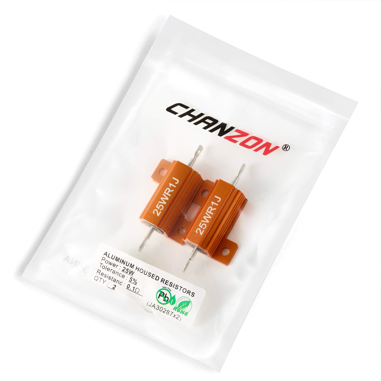 Chanzon 2pcs 25W Wirewound Aluminum Shell Resistor 0.1 Ohm (0R1/R1) ±5% Tolerance, RoHS Certified - Ideal for Power Supplies, Audio Equipment, and Industrial Electronics