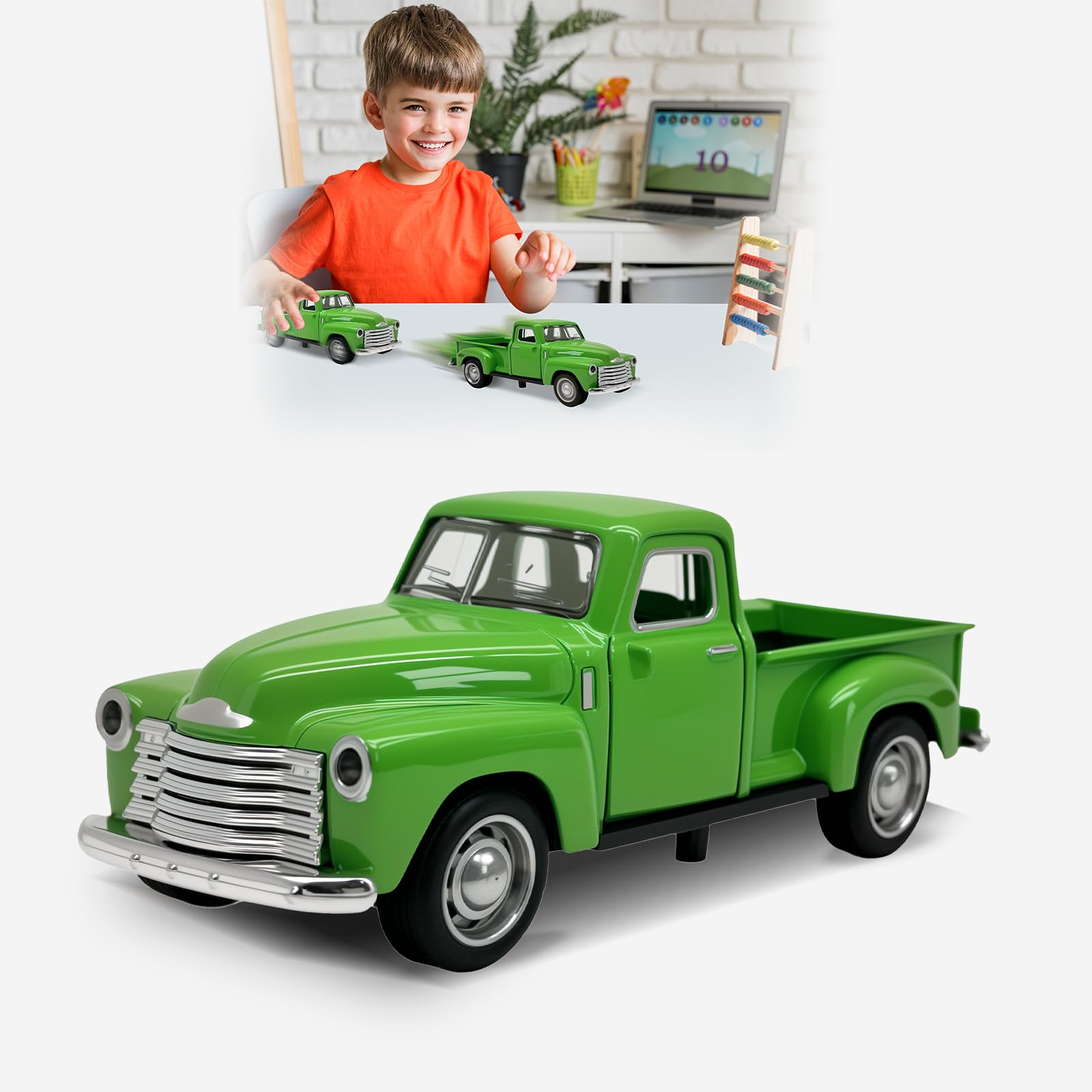 1:32 Scale Green Alloy Toy Trucks for Kids - Openable Doors, Driveable Car for Boys & Girls Ages 2-8 | Perfect for Easter, Christmas & Birthday Gifts | Indoor Play, Outdoor Adventures & Pretend Driving Fun
