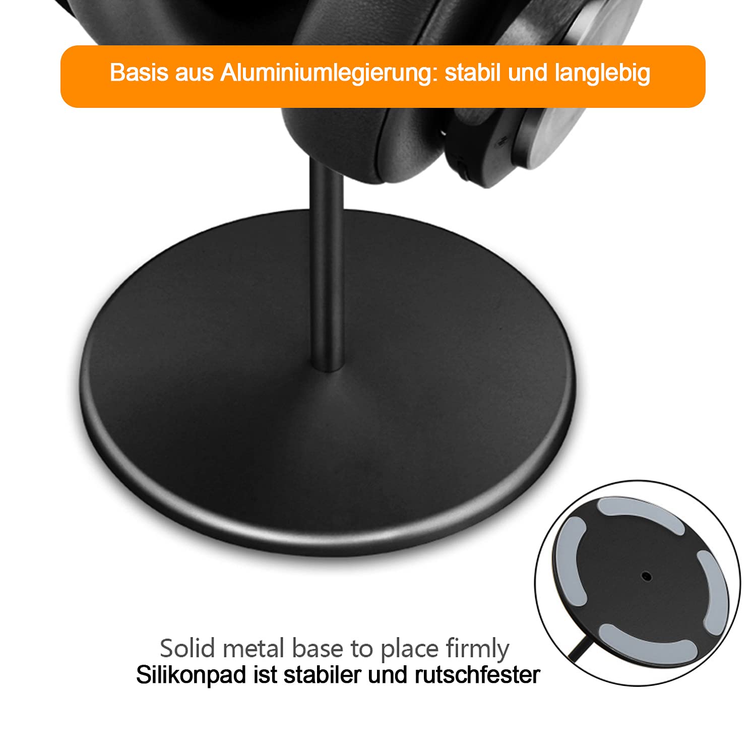 Premium Aluminum & Wood Gaming Headphone Stand with Heavy Base - Durable On-Ear Headset Holder for Gamers & Audiophiles - Perfect for Home Office, Gaming Setup & Studio Organization (Black)