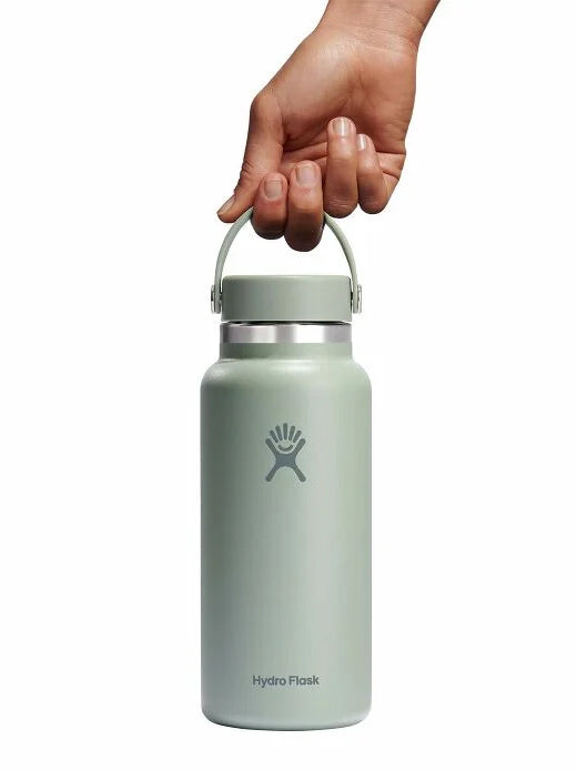 Hydro Flask 32oz Wide Mouth Water Bottle with Flex Cap - Vacuum Insulated Stainless Steel, Keeps Drinks Cold 24Hrs/Hot 12Hrs - Perfect for Hiking, Camping & Outdoor Activities - Agave Color