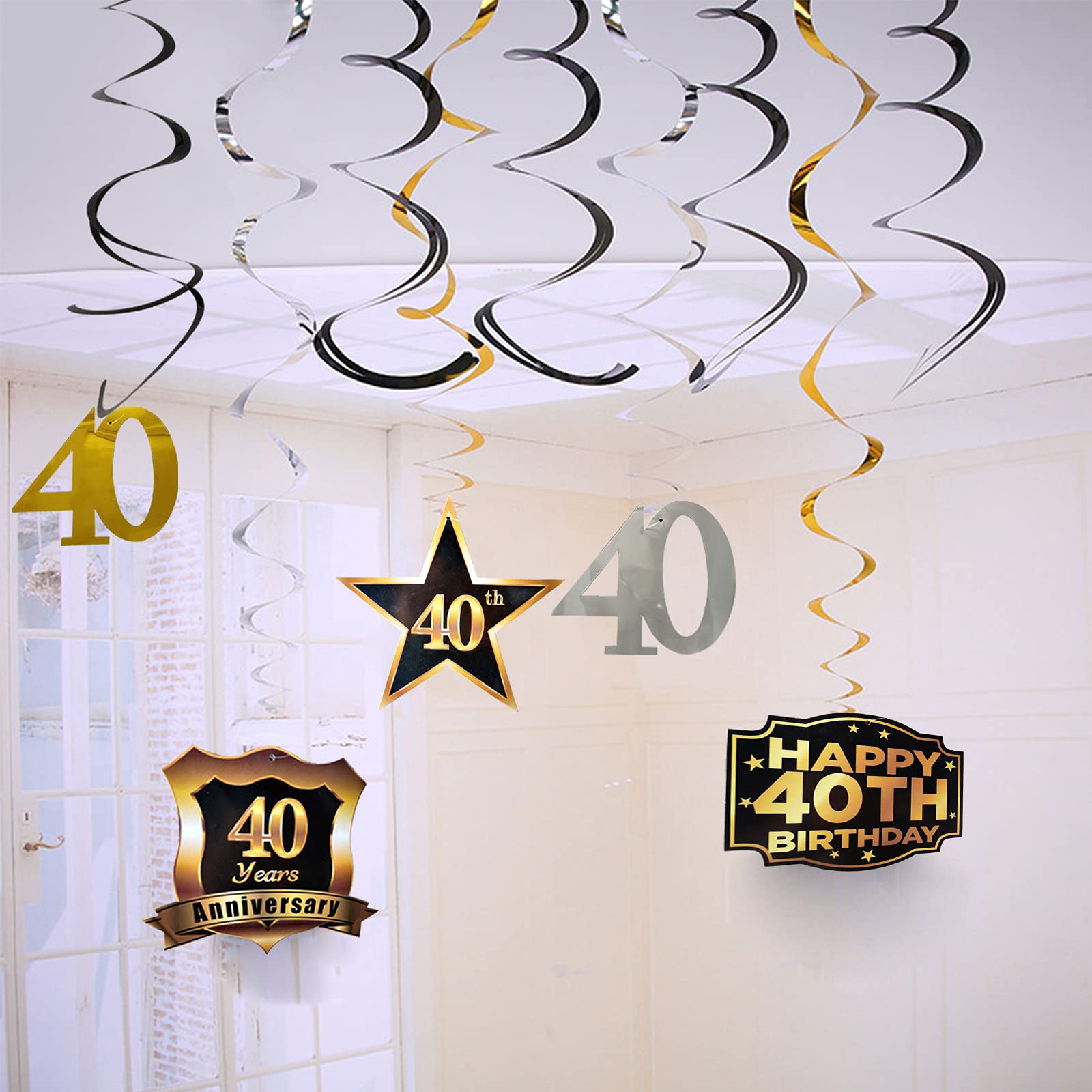 40th Birthday Party Decorations Set - Cheers to 40 Years Banner & Hanging Swirls for Men & Women | Perfect for Milestone Celebrations, Home Decor, and Surprise Parties