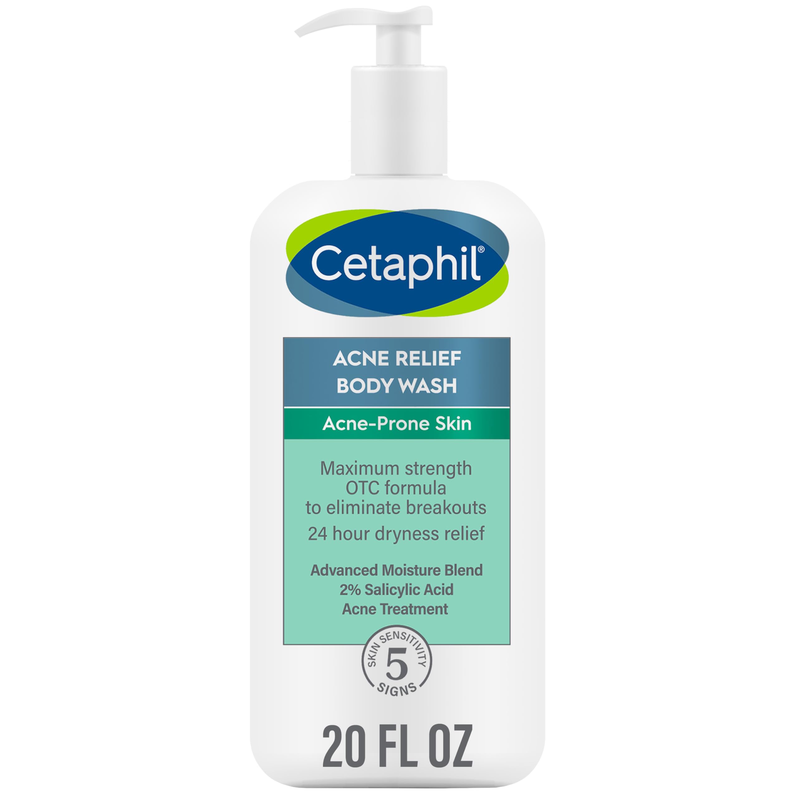 Cetaphil Acne Relief Body Wash with 2% Salicylic Acid - Eliminates Breakouts, Gently Exfoliates & 24Hr Dryness Relief - 20 oz - Perfect for Sensitive Skin & Daily Shower Use