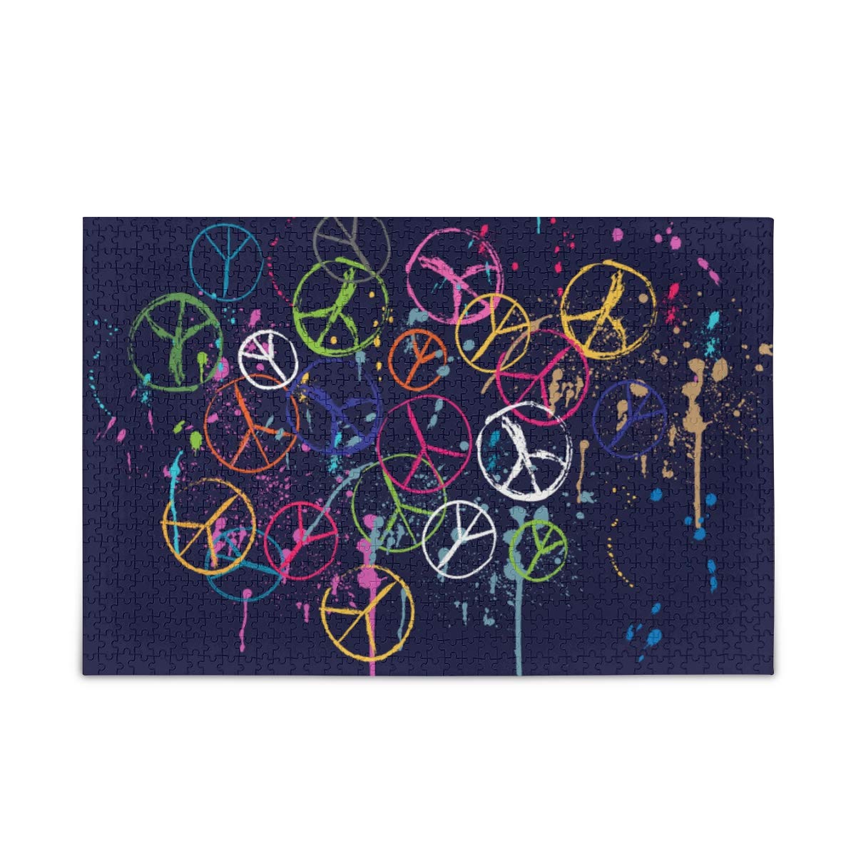 1000-Piece Dark Blue Jigsaw Puzzle with Colorful Peace Sign & Paint Splash Design - Fun DIY Gift for Adults & Kids | Perfect for Family Game Nights, Stress Relief & Home Decor