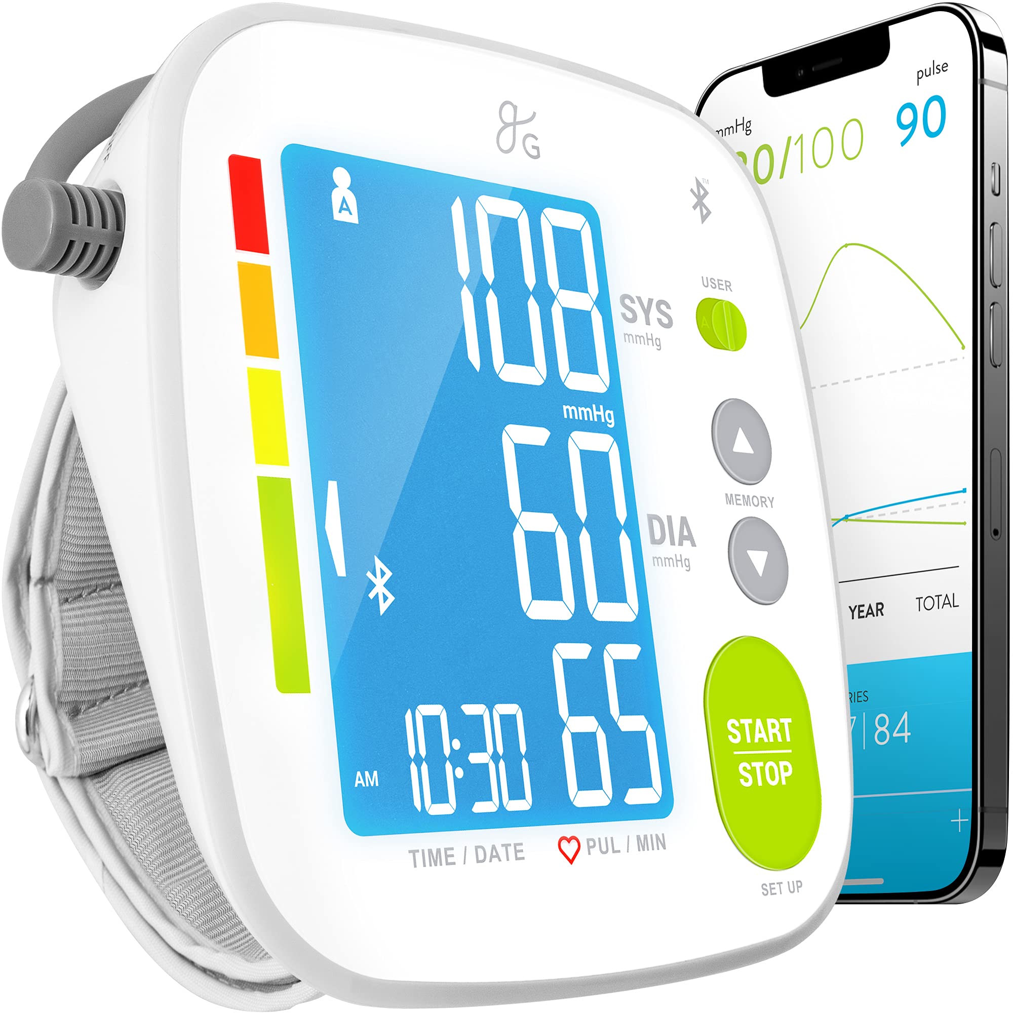 Balance Bluetooth Blood Pressure Monitor - Upper Arm Cuff Digital Smart BP Meter with Large LCD Display, Includes Tubing & Carrying Case - Perfect for Home Health Tracking & Doctor Visits