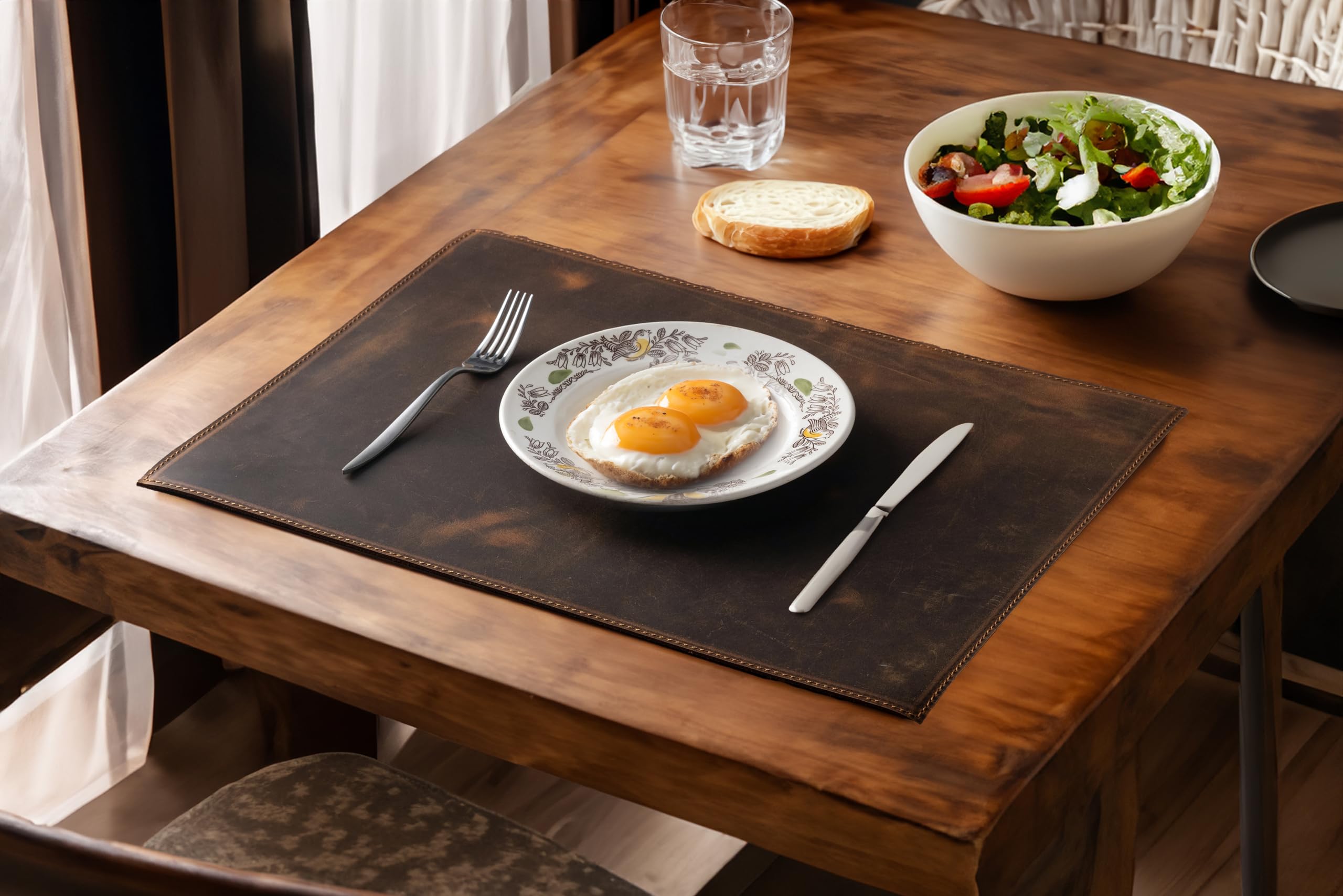 Distressed Genuine Leather Placemats Set of 6 - Handmade Dining Table Mats for Home, Cafe & Restaurant - Personalized Tobacco Brown Table Decor - Perfect for Rustic, Farmhouse & Modern Dining Settings