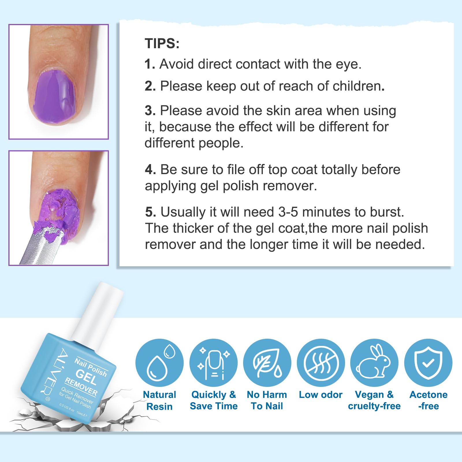 Fast-Acting Gel Nail Polish Remover Kit - 2-3 Minute Soak-Free Removal, Gentle on Nails, No Foil Needed with Bonus Nail Scraper (15ml) - Perfect for Salon & At-Home Manicures