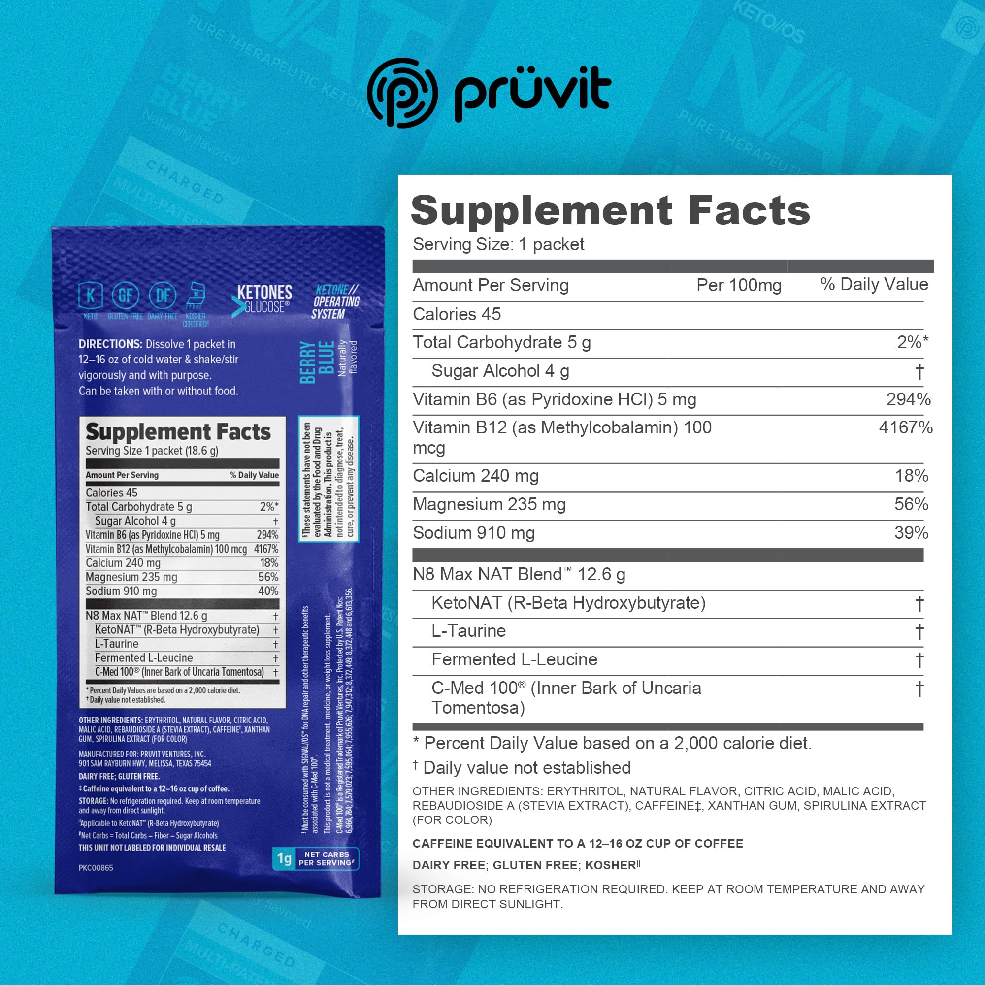 PRÜVIT Keto//OS NAT® Berry Blue Keto Supplements – Ketogenic Diet Support, Exogenous Ketones for Weight Loss & Energy Boost (20 Count) | Perfect for Low-Carb Lifestyle & Fitness Enthusiasts