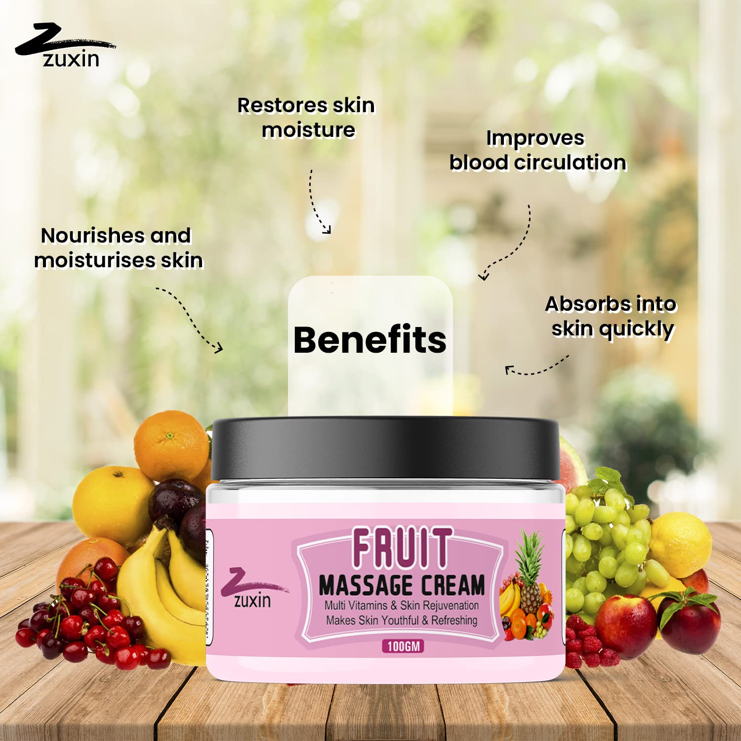 ZUXIN 100ml Fruit Massage Cream with Multi Vitamins - Skin Rejuvenation & Youthful Glow | Hydrating & Refreshing for Face & Body | Perfect for Spa, Home Massage & Skincare Routine