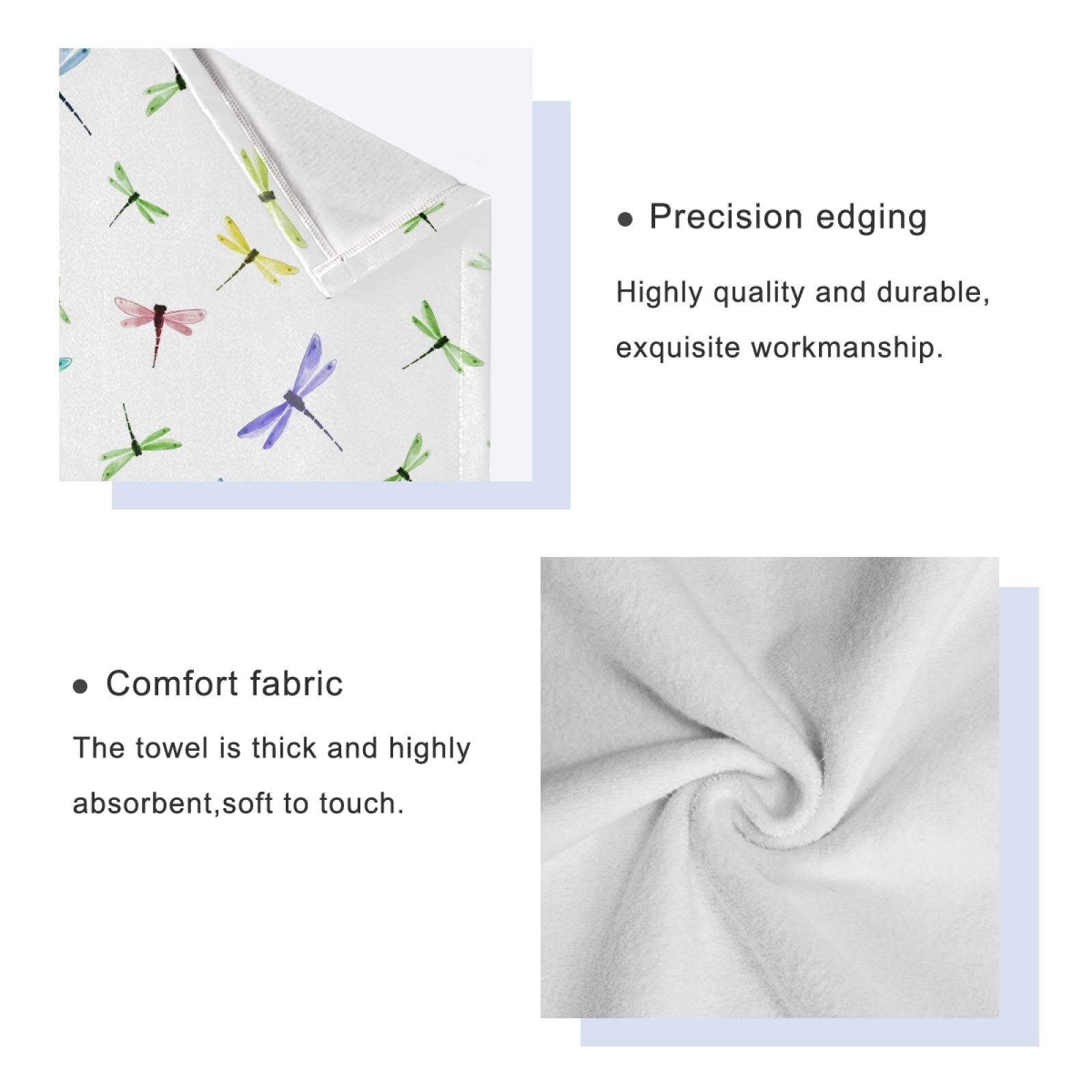 ALAZA 3-Piece Bath Towel Set with Dragonfly Design - 1 Bath Towel, 1 Hand Towel, 1 Washcloth - Ultra Soft & Quick Drying Cotton Towels for Bathroom, Spa, and Guest Room Decor