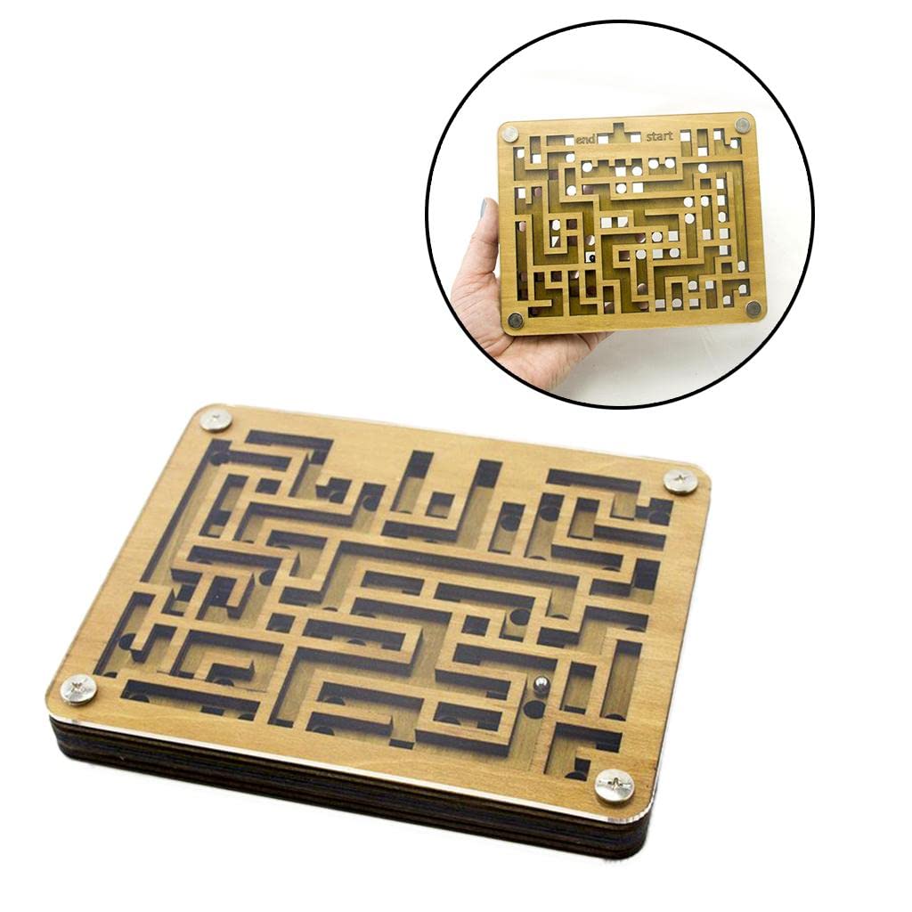 MERISHOPP® Wooden Maze Game - 2 Sides Puzzle for Adults, Teens & Kids - Educational Brain Teaser Toy - Perfect for Family Game Night, Classroom Activities & Stress Relief (1 Piece Wooden Maze Puzzle)