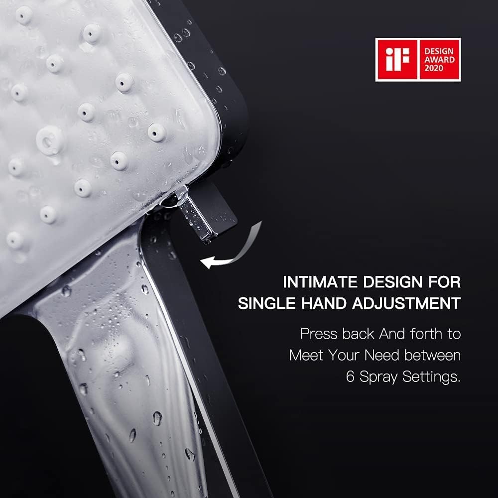 Newentor High Pressure Shower Head with 6 Spray Modes - Detachable Square Shower Head with Stainless Steel Hose & Adjustable Stand - Chrome Finish for Bathroom, Spa & RV Use