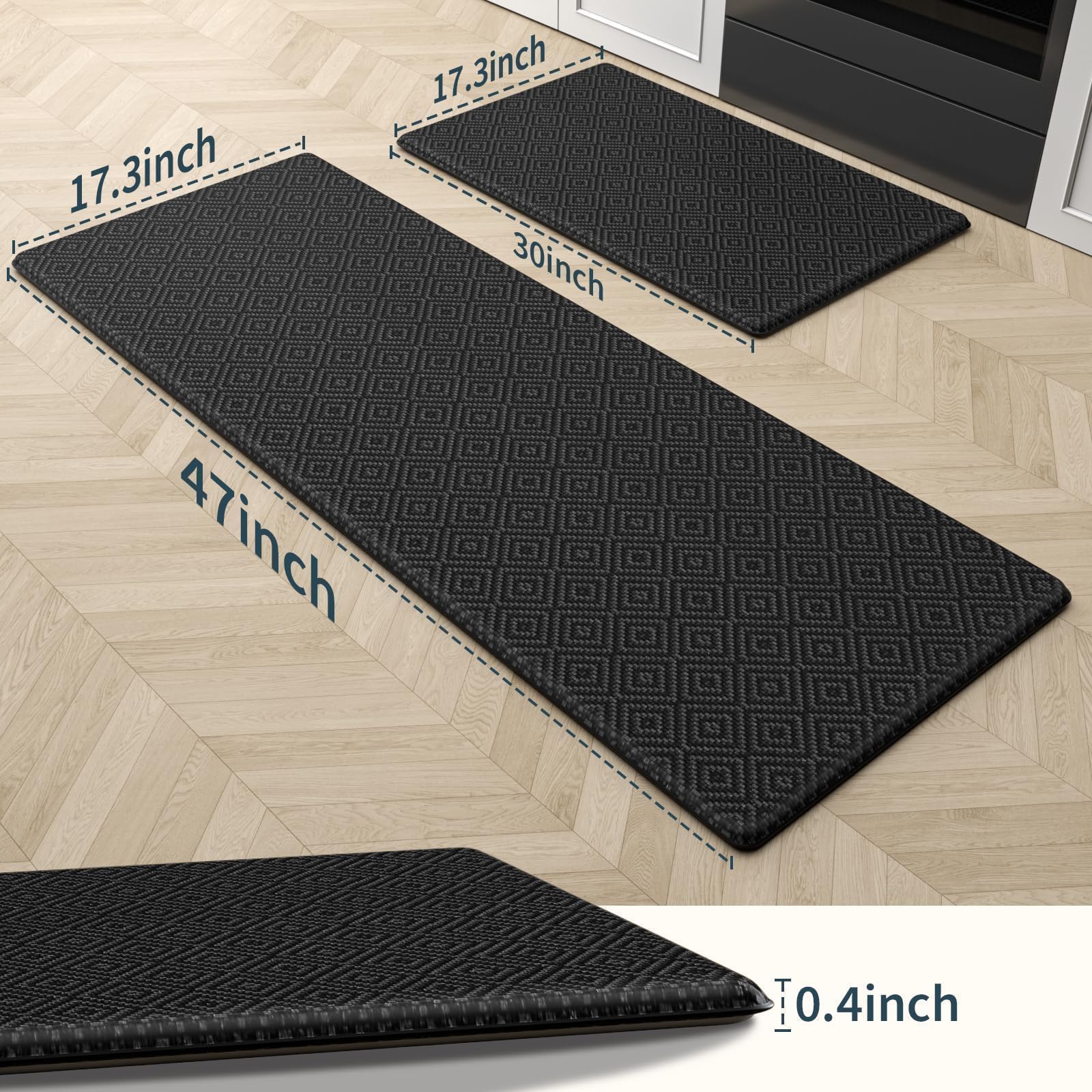 Premium Anti-Fatigue Kitchen Mat Set (2-Pack) - Cushioned, Waterproof Standing Desk Mats 17.3