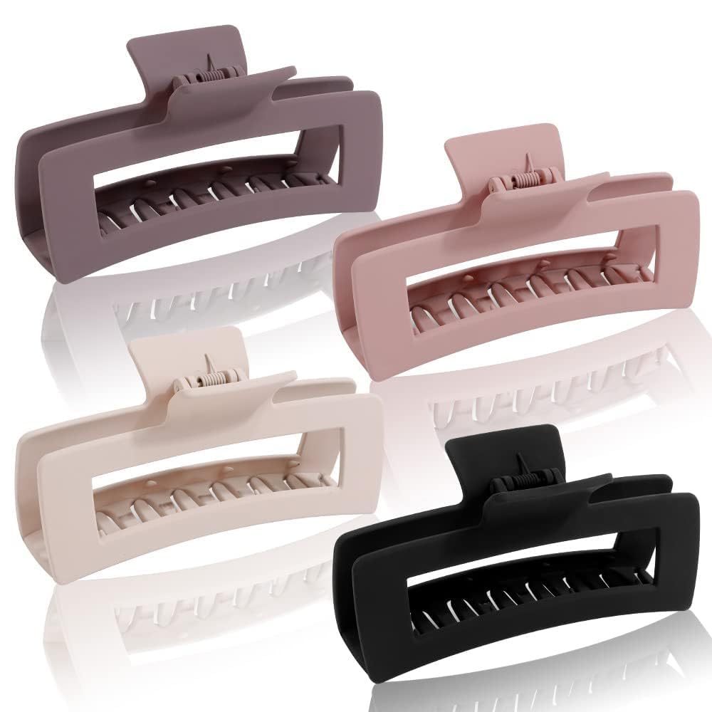4PCS Acrylic Hair Claw Clips - Banana Barrettes & French Butterfly Jaw Clips for Women | Tortoise Shell Grip with Leopard Print | Long Size Hair Accessories for Women & Girls | Perfect for Ponytails, Buns & Everyday Styling