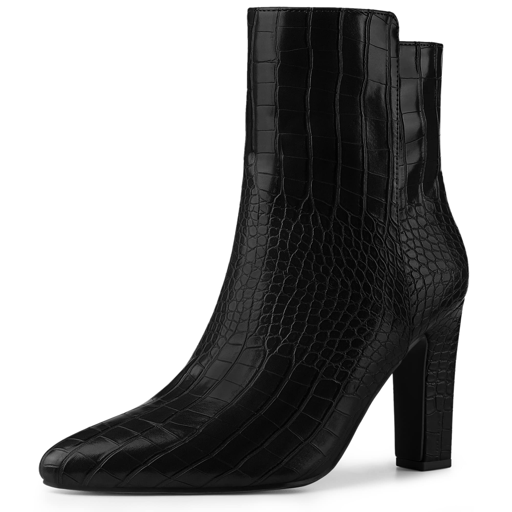 Allegra K Women's Printed Pointed Toe Chunky Heel Ankle Boots - Stylish Fall & Winter Fashion for Office, Party & Night Out