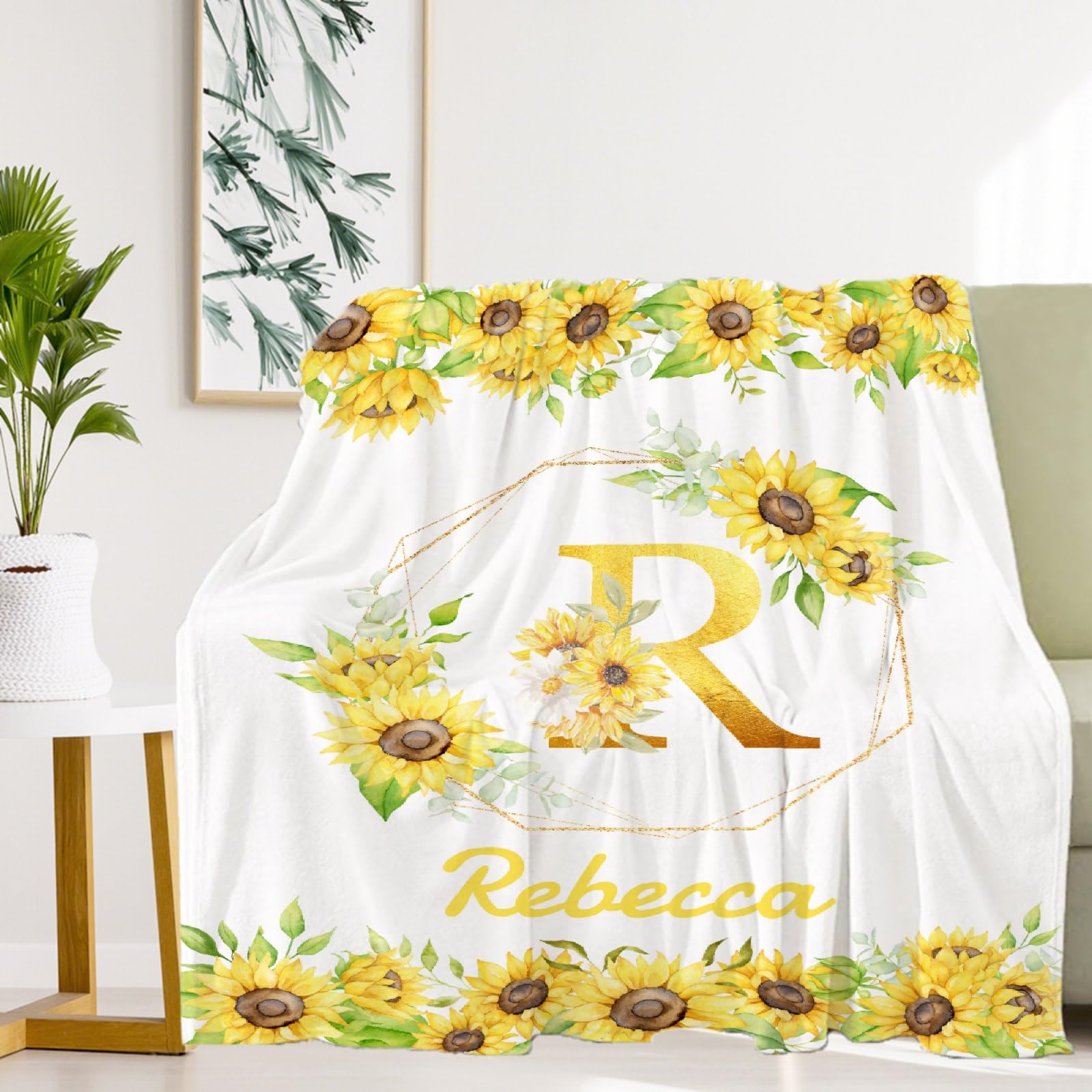 Personalized Baby Blankets for Girls & Boys - Custom Name Baby Blanket | Soft Cozy Fleece Throw Quilt for Newborns & Toddlers | XL Size Sunflower Design Baby Gift for Shower, Christening & Family Keepsake