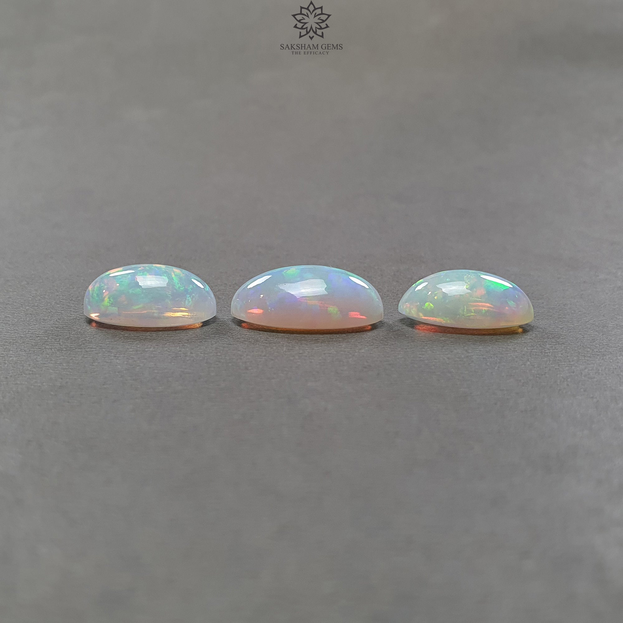 Natural Ethiopian Opal Cabochon - 25.80cts Untreated White Opal Gemstone Set (3pcs, Oval 17.5x13mm & 21x14mm) for Jewelry Making, Rings, Necklaces & Pendants
