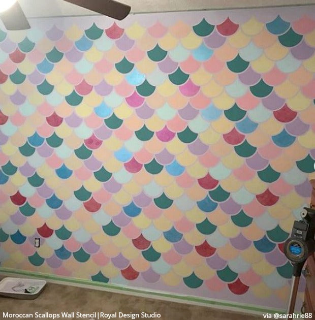 Moroccan Scallops Wall Stencil - DIY Home Decor Stencil for Walls, Ceilings & Furniture - Arabic Geometric Pattern Painting Template for Bedroom, Living Room & Nursery Decoration