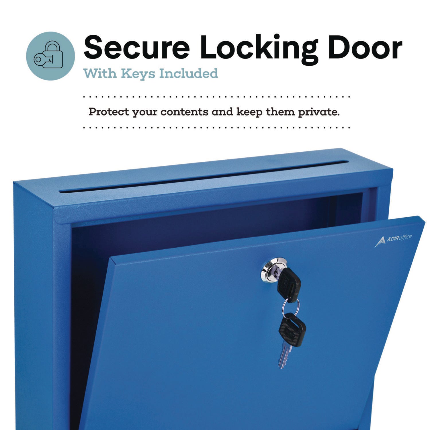 AdirOffice Large Steel Secure Drop Box - 12 x 3 x 10 Inches - Multi-Purpose Locking Mailbox for Office, Home & Business - Durable Blue Document Collection Box for Mail, Packages & Confidential Files