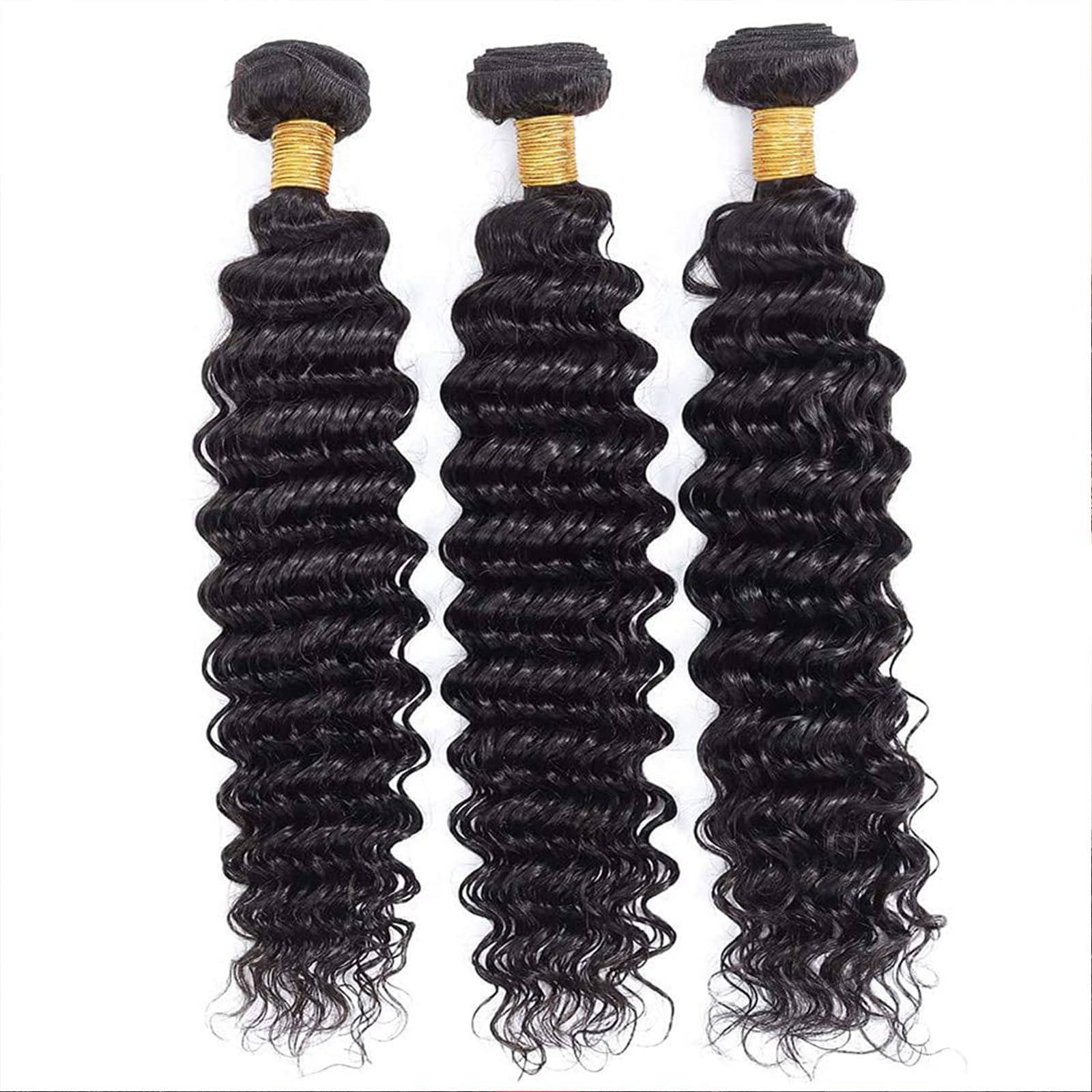 10A Deep Wave Human Hair Bundles 22 24 26 Inch - 100% Unprocessed Brazilian Virgin Hair Extensions for Women - Natural Black Wet & Wavy Weave Bundles - Perfect for Daily Styling, Special Occasions & Salon Looks
