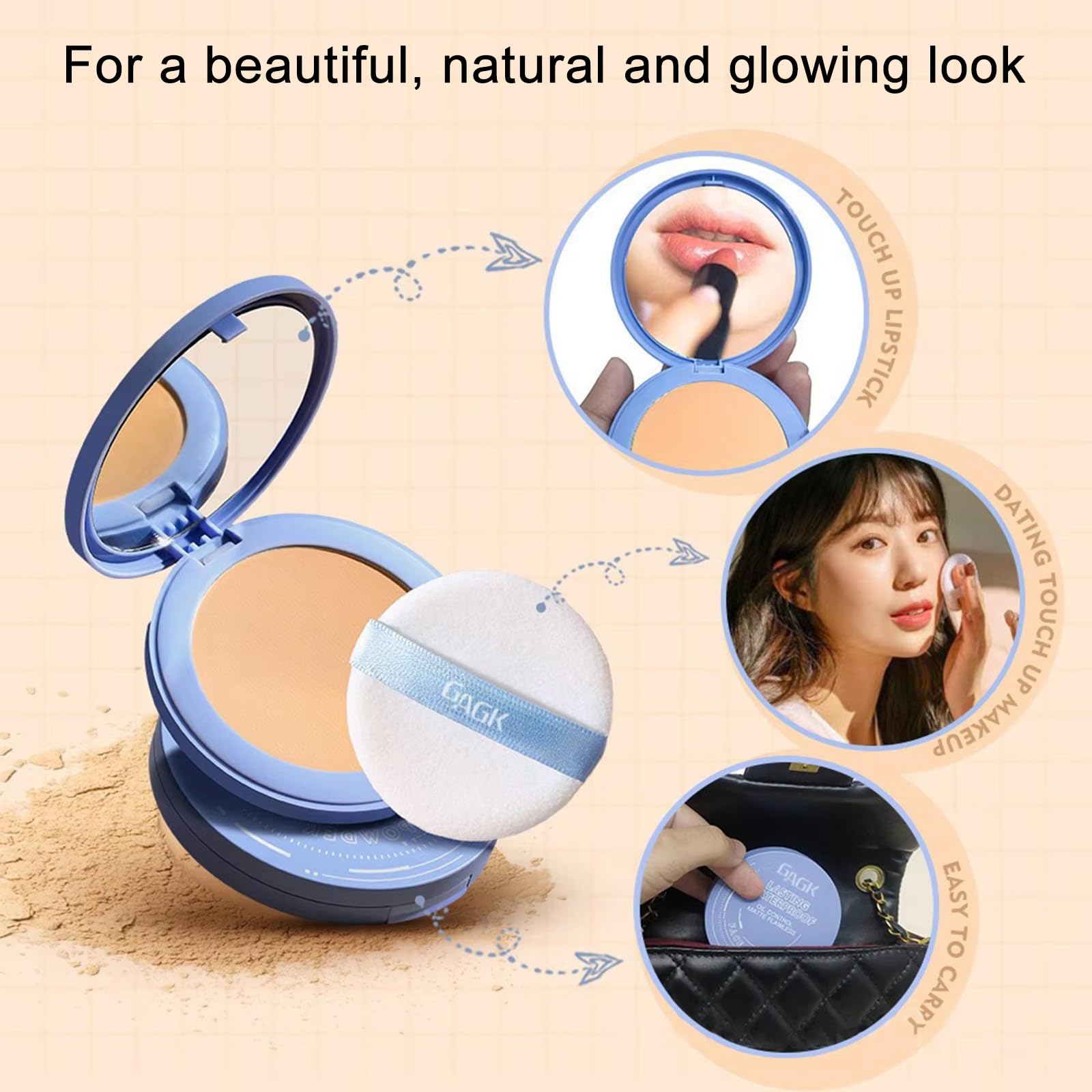 Gagk Matte Perfection Pressed Powder - Waterproof & Oil Control Setting Powder for Soft Focus Finish (#02 Natural Beige, 10g) | Lightweight Face Powder for Summer Makeup, Long-Lasting Matte Look | Perfect for Daily Wear, Outdoor Activities & Photography