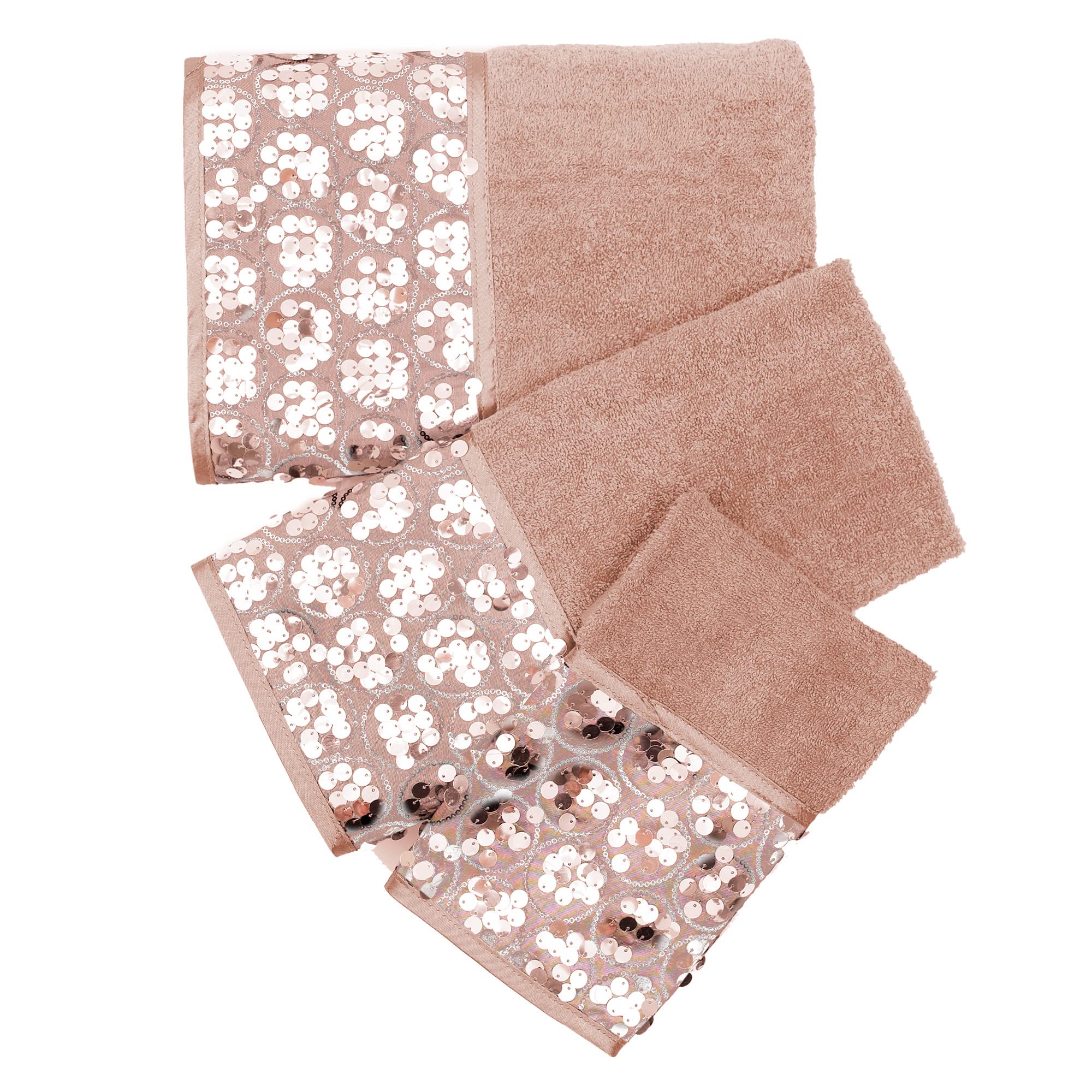 Luxury Modern Bath Towel Set - 3 Piece Soft & Plush Bath, Hand & Wash Towels - Highly Absorbent Contemporary Decor for Spa, Guest Bathroom & Master Suite - Blush Pink Bling Towel Collection
