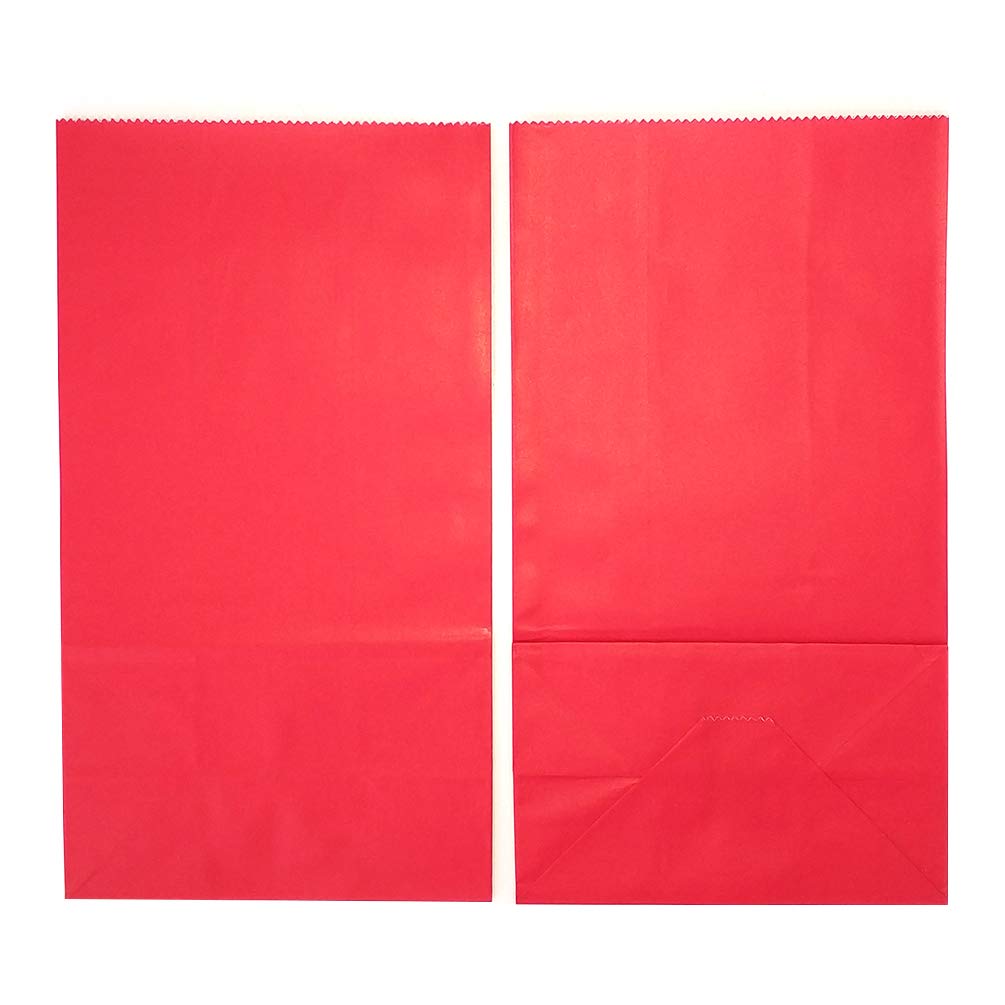KEYYOOMY 100-Pack Small Red Paper Bags - 4.7x2.4x8.7 Inch Party Favor Bags, Goody Bags & Lunch Bags for Birthday, Wedding, Baby Shower & Holiday Gift Packaging