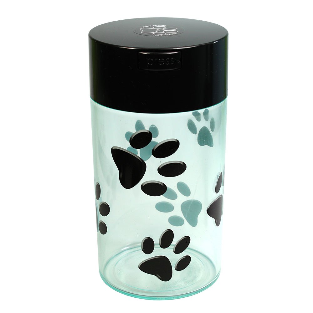 Pawvac 12oz Airtight Pet Food Storage Container with Vacuum Seal - Black Cap & Body with Black Paws Design | Keep Dry Food Fresh for Dogs, Cats & Small Pets | Perfect for Kitchen, Pantry & Travel Use