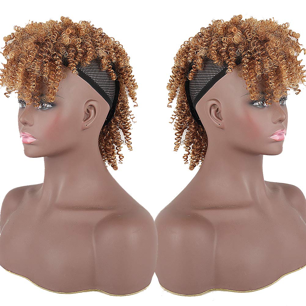 Asiaide High Puff Afro Ponytail Drawstring - Short Curly Ponytail Extension for Black Women | Mohawk Kinky Synthetic Hair Bun with Bangs | Wrap Updo Clip-in Hair Extensions with 6 Clips & 2 Combs (4/630) | Perfect for Cosplay, Daily Wear & Protective Hairstyles