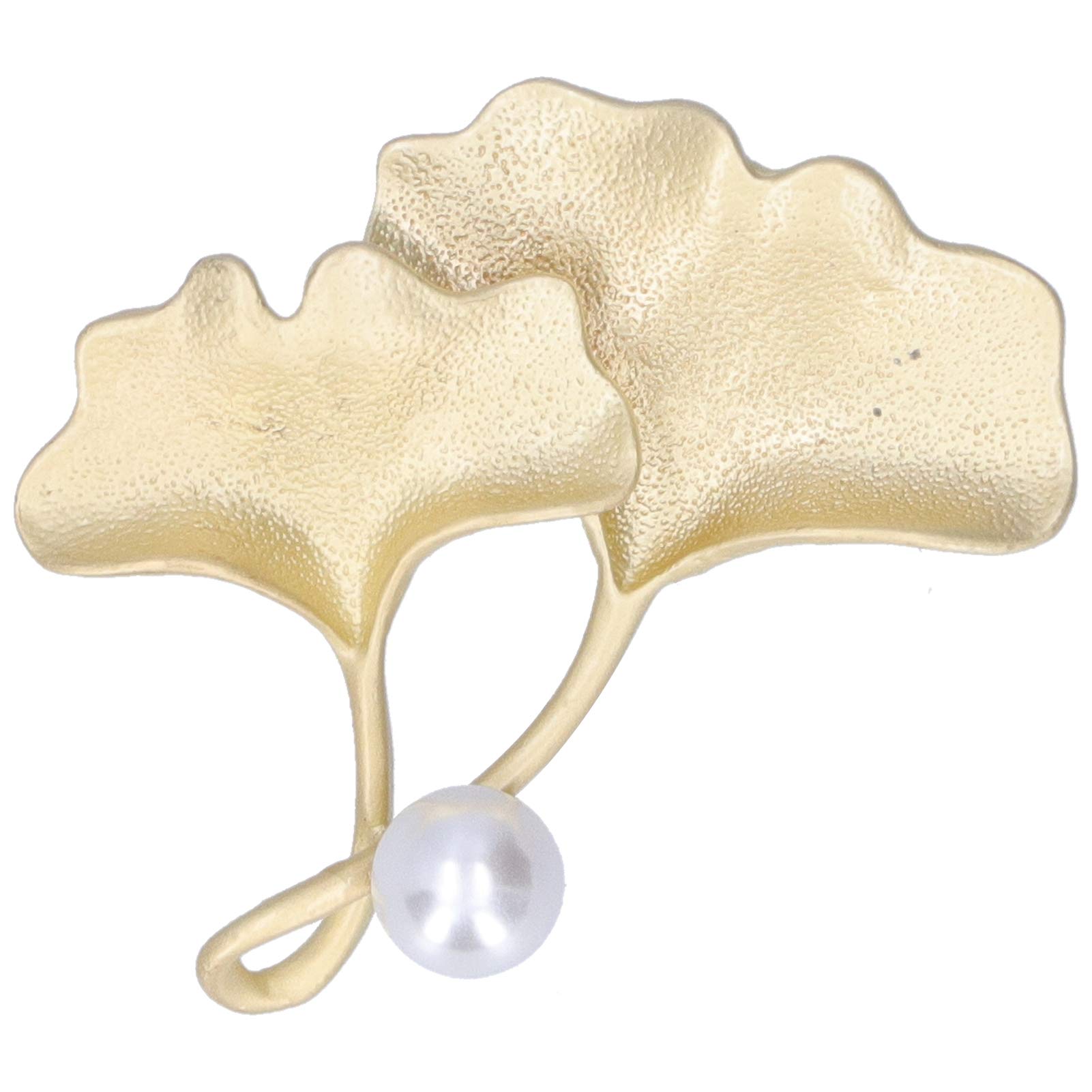 Zerodis Gold Ginkgo Leaf Brooch Pin - Elegant Metal Frosted Leaf & Pearl Lapel Pin with Rhinestone Crystal and Enamel for Women, Vintage Floral Jewelry Accessories - Perfect for Weddings, Parties, and Office Wear