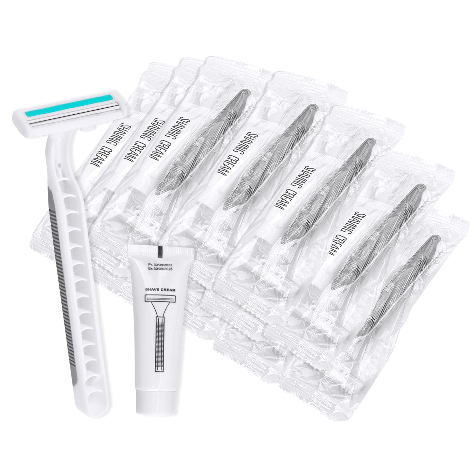 30-Pack Bulk Disposable Razors - Twin Blade Shaving Razors with Shaving Cream & Clear Cap - Individually Wrapped Gray Razors for Travel, Hotels, Shelters & Charity Donations - Perfect for Grooming Kits, Emergency Preparedness & Hygiene Essentials