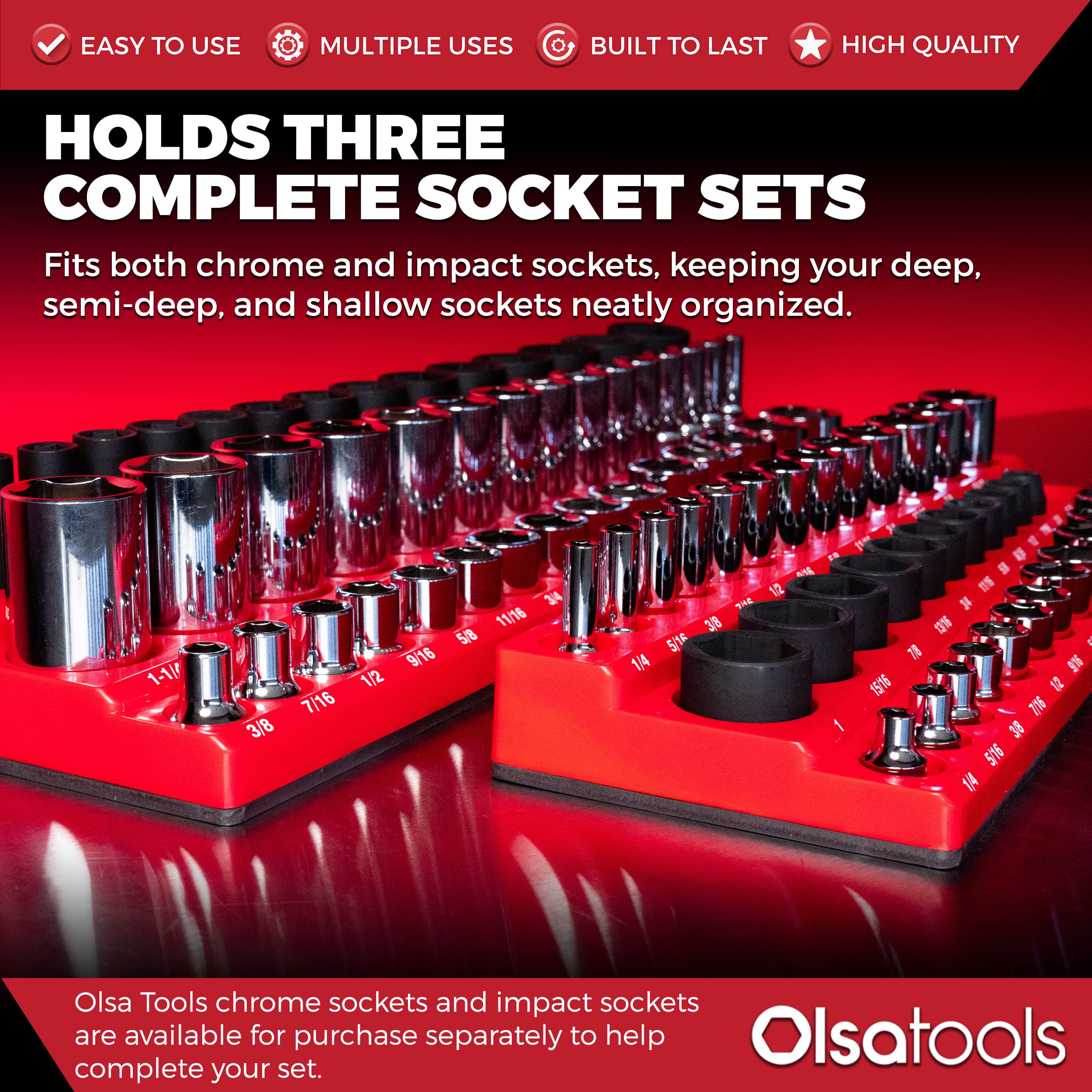 Olsa Tools Magnetic Socket Organizer Set - 3pc 1/2