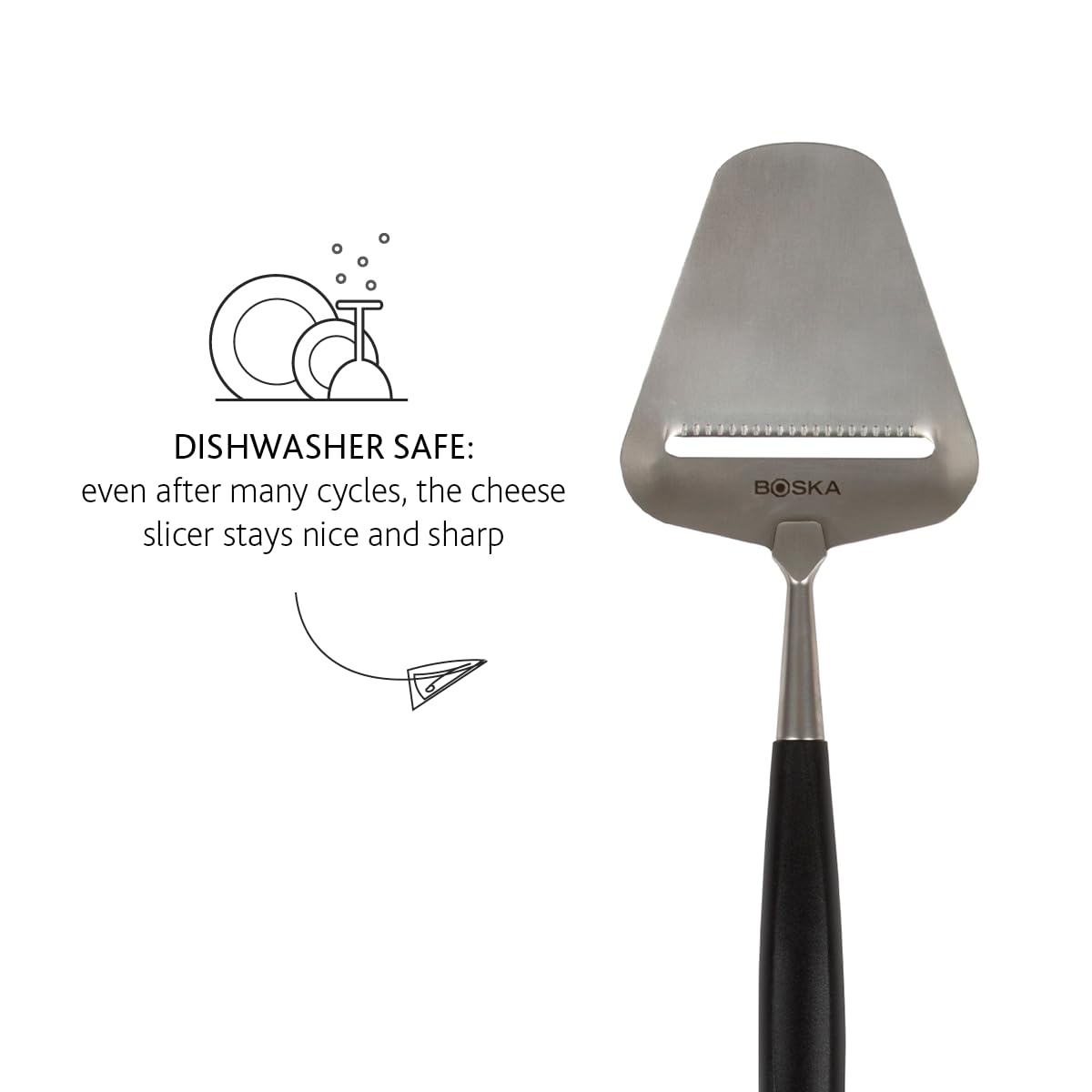 Boska Stainless Steel Cheese Slicer - Multi-Functional Handheld Cheese Cutter for Hard & Soft Cheeses - Non-Stick Silver Kitchen Tool - Dishwasher Safe - Perfect for Charcuterie Boards, Sandwiches & Cooking
