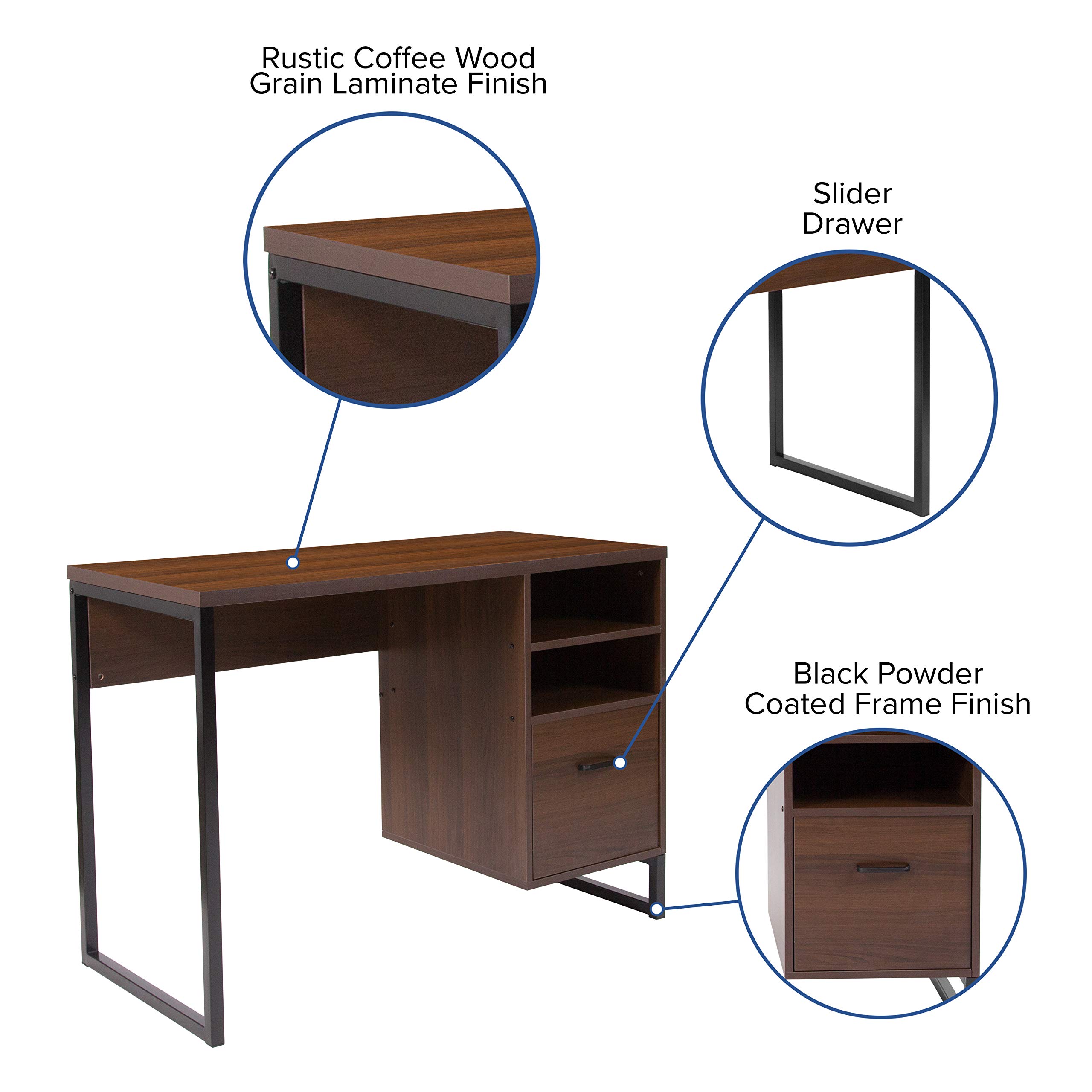 Rustic Wood Grain Coffee Computer Desk with Sturdy Metal Frame - Perfect for Home Office, Gaming & Workspace Setup