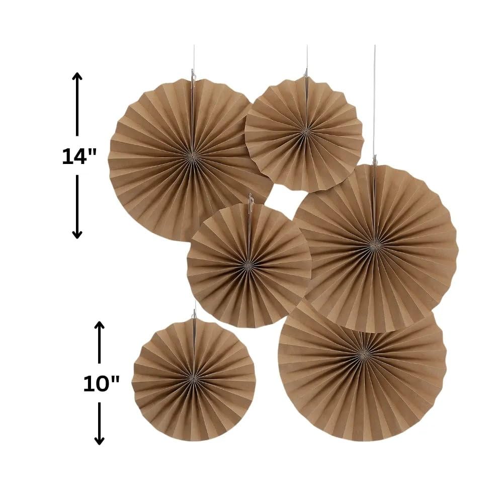 Eco-Friendly Kraft Paper Hanging Fans - 6 Pack Party Decorations for Weddings, Baby Showers & Home Decor