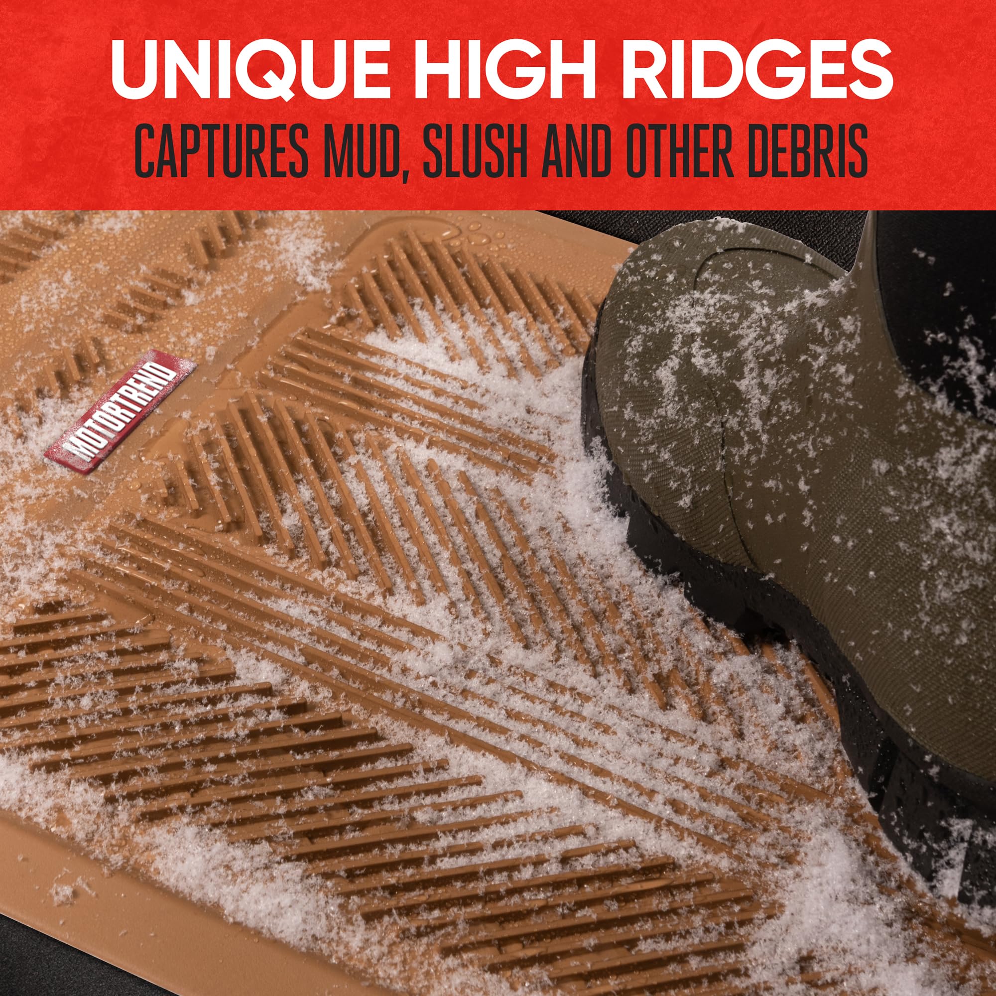 Motor Trend Heavy Duty Rear Back Seat Floor Mats for Car, SUV & Van - All Weather Beige Rubber Floor Mats (57x15 inches) - 2nd & 3rd Row Seat Protection | Durable Interior Accessories for Family Vehicles, Road Trips & Daily Commute