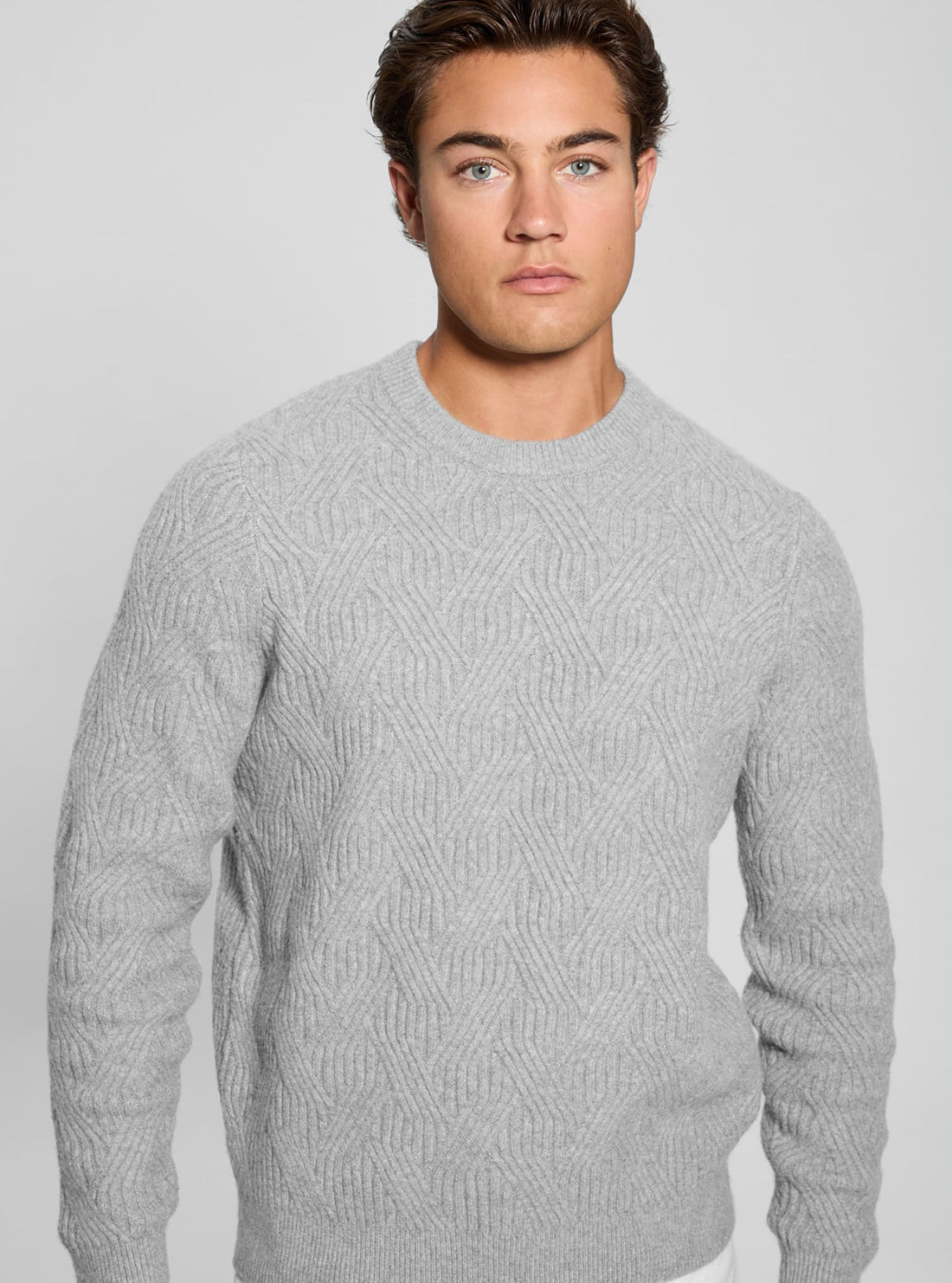 Grey Lattice Wesley Knit Jumper for Women - Stylish Winter Sweater with Lattice Design - Perfect for Casual Outfits, Office Wear & Holiday Parties
