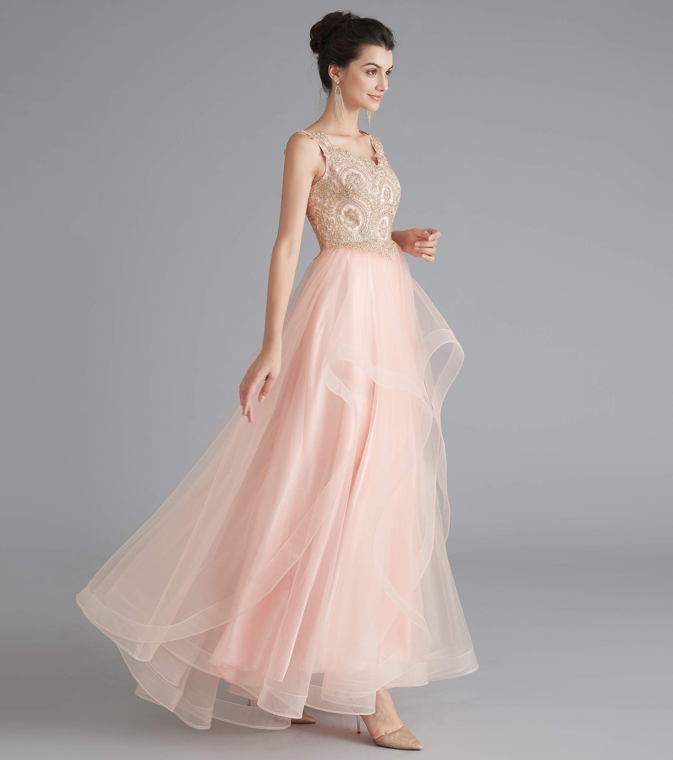 Elegant V-Neck Beaded Applique Asymmetrical Tulle Prom Dress for Women - Perfect for Homecoming, Formal Dances & Special Occasions