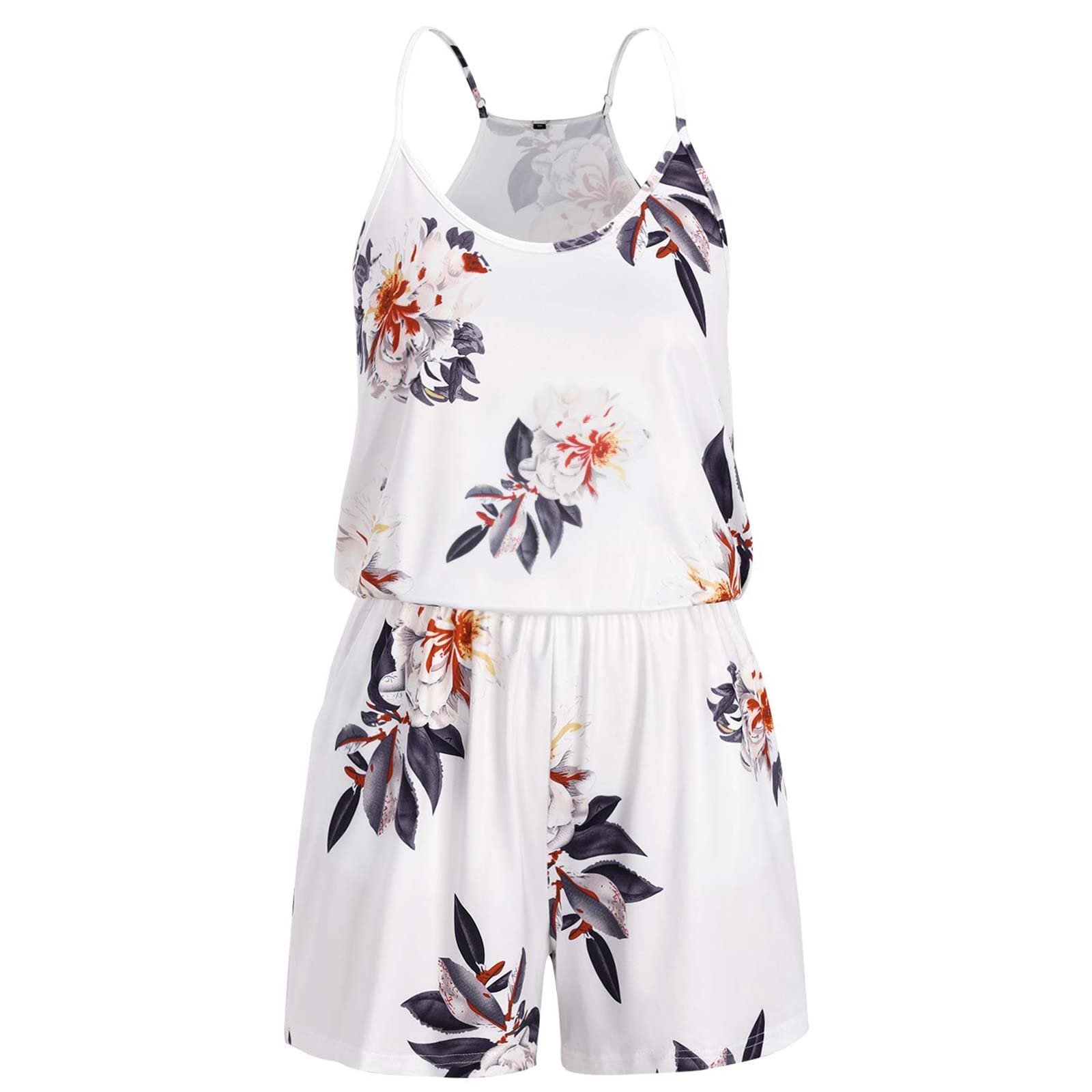 Women's Summer Romper - Sexy Racerback Harem Jumpsuit with Spaghetti Straps, Vintage Paisley Print Overalls | Casual Outfit for Beach, Party & Date Night