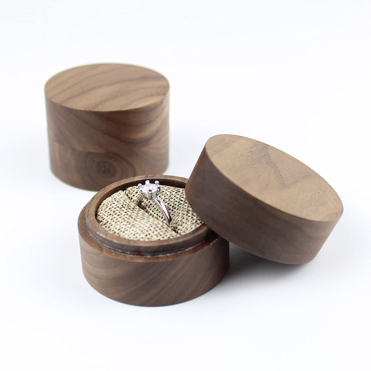 Handcrafted Rustic Walnut Wood Engagement Ring Box - Solid Wood Round Jewelry Case for Wedding Proposal, Anniversary Gift, Ring Storage - Perfect for Romantic Proposals, Wedding Keepsakes & Jewelry Organization