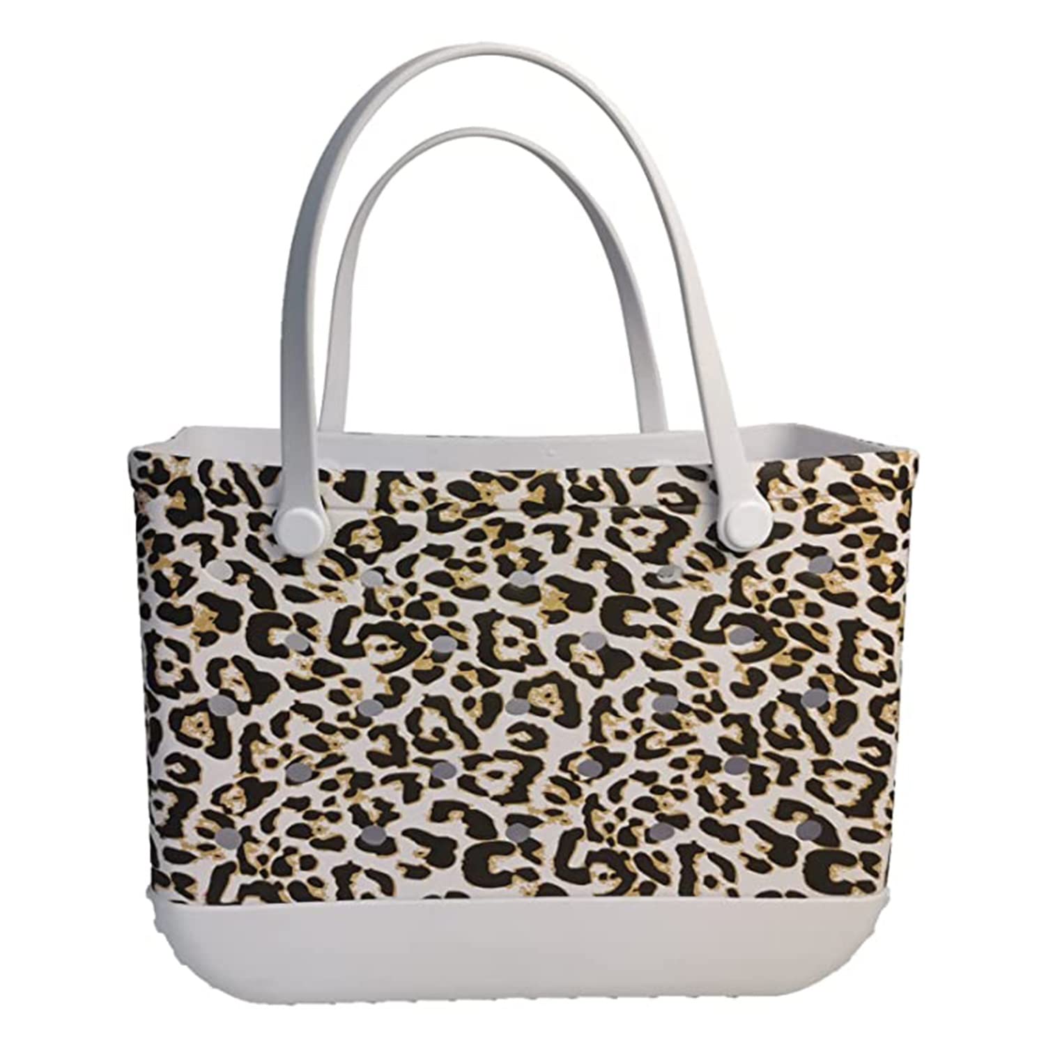 Waterproof EVA Beach Tote Bag - Oversized Sandproof Travel Bag for Women, Portable Washable Rubber Tote (Leopard Print, Small) - Perfect for Pool, Beach, Gym & Outdoor Activities
